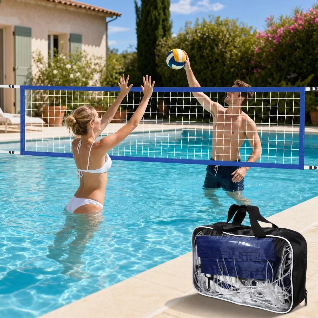 Filet Volley Piscine 457 x 91 cm PE Résistant Imperméable avec Sac de Transport