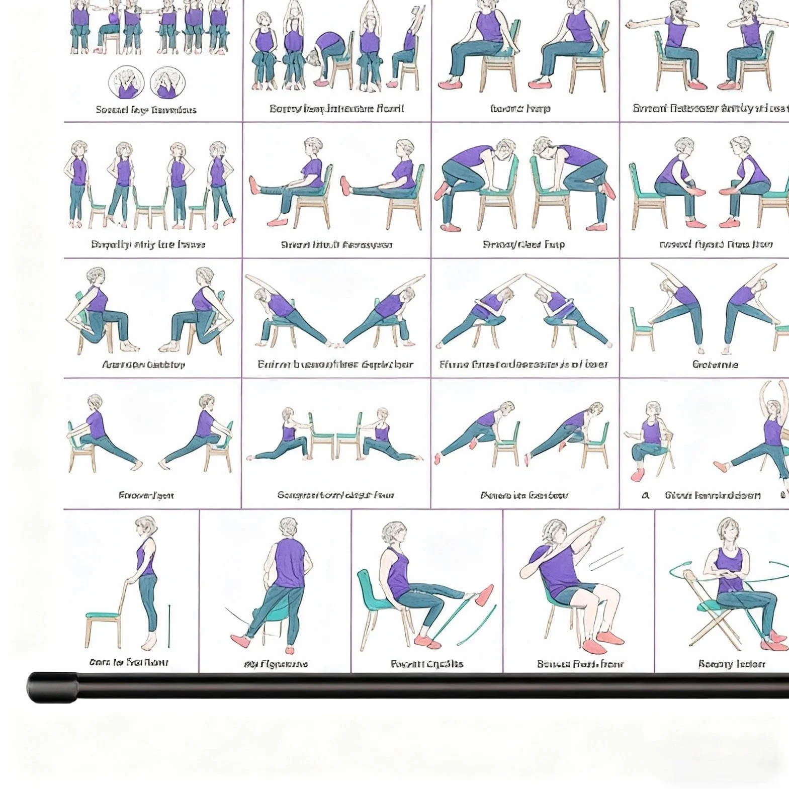 Tableau d'entraînement sur chaise de yoga 40 x 60 cm guide d'exercices affiche pliable en tissu