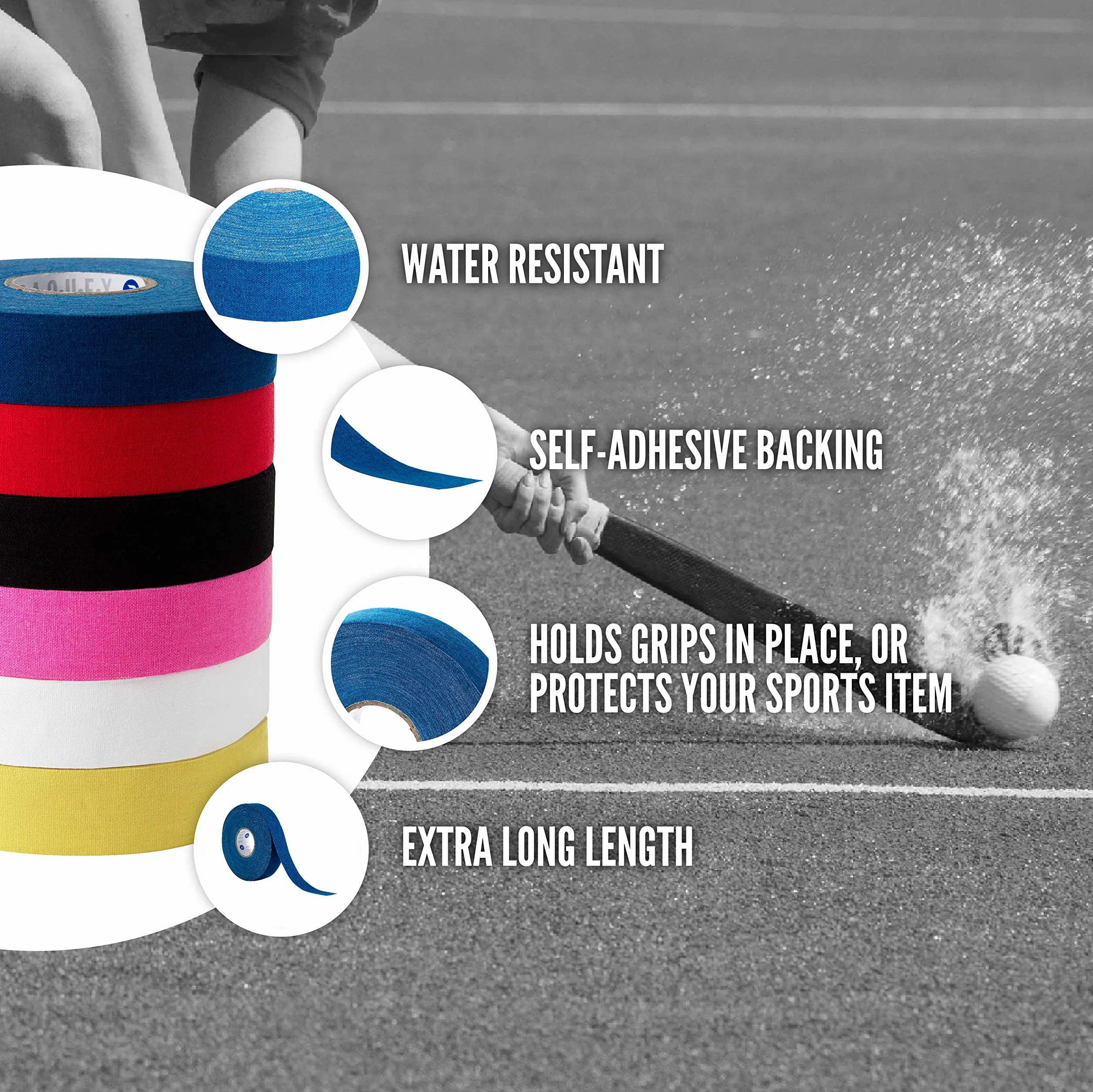 Raquex Bande en Tissu pour Sports Crosse de Hockey Tennis Squash Badminton