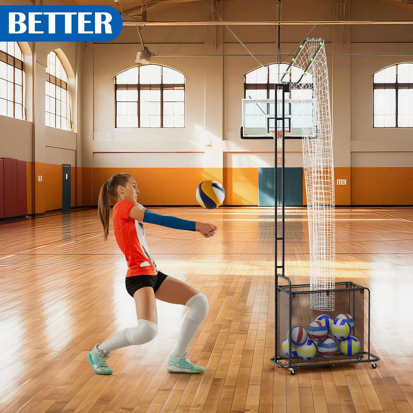Filet d'Entraînement de Passeur Volley-Ball avec Roues – Système Réglable en Hauteur (1,75m-2,85m) et Angle