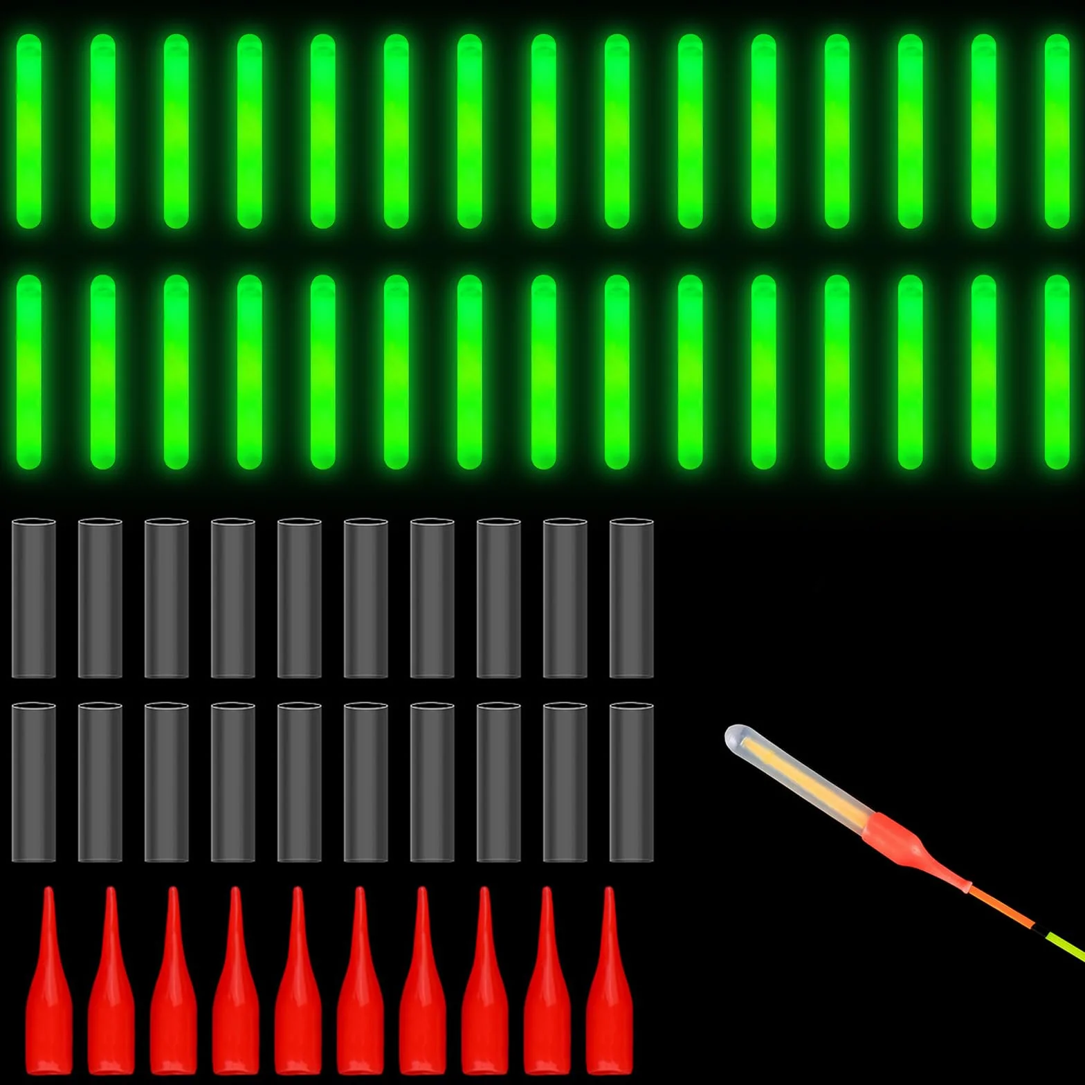 50 Pièces Lumière de Pêche de Nuit,4.5 x 37.5 mm Starlight Peche pour Pêche de Nuit,Vert Bâtons Lumineux pour Canne à Pêche,Glow Stick Pêche de Nuit