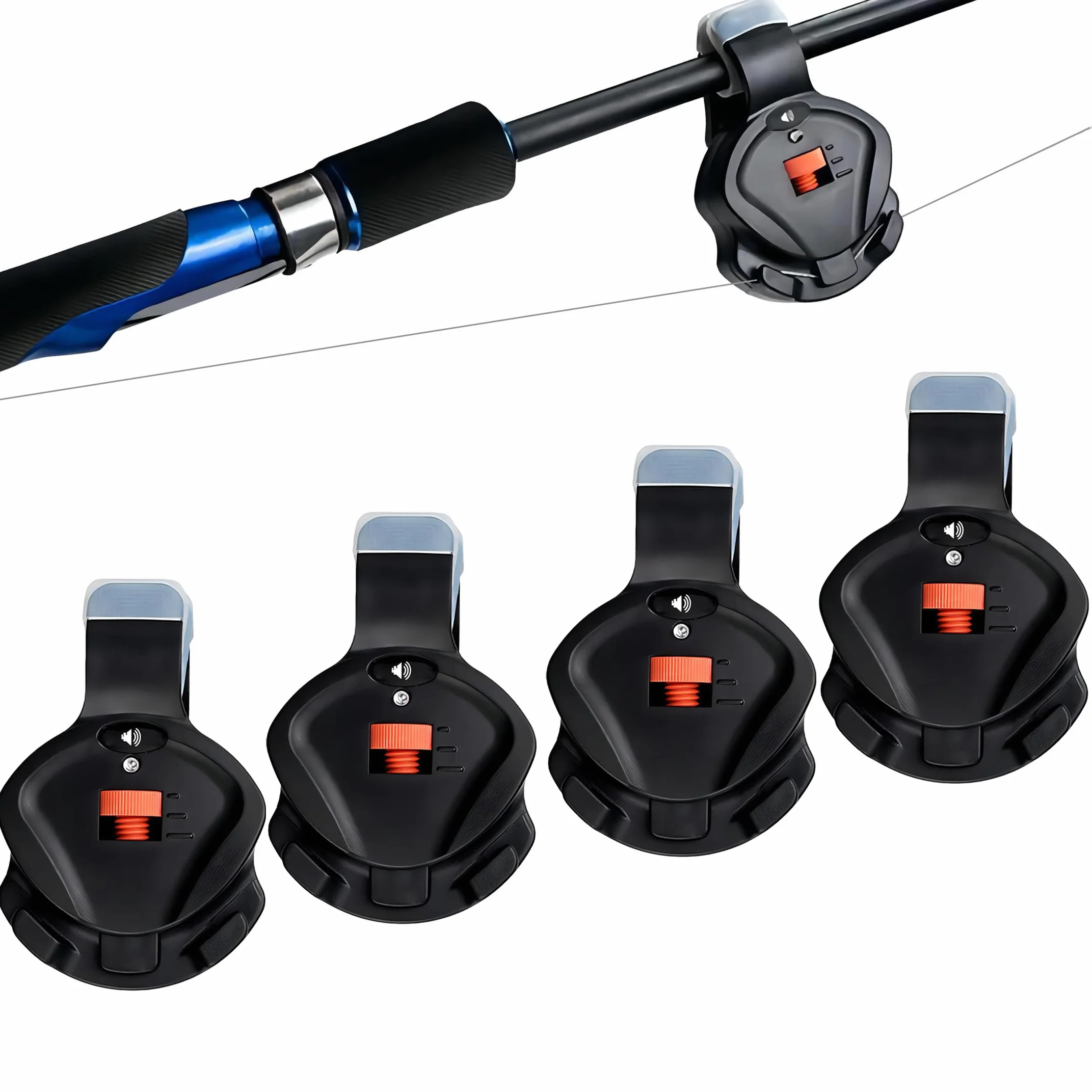 Mengshen Indicateur de touche de pêche, sonnerie d'alerte électronique avec son et lumière sensibilité du volume réglable à clipser sur la canne à pêche