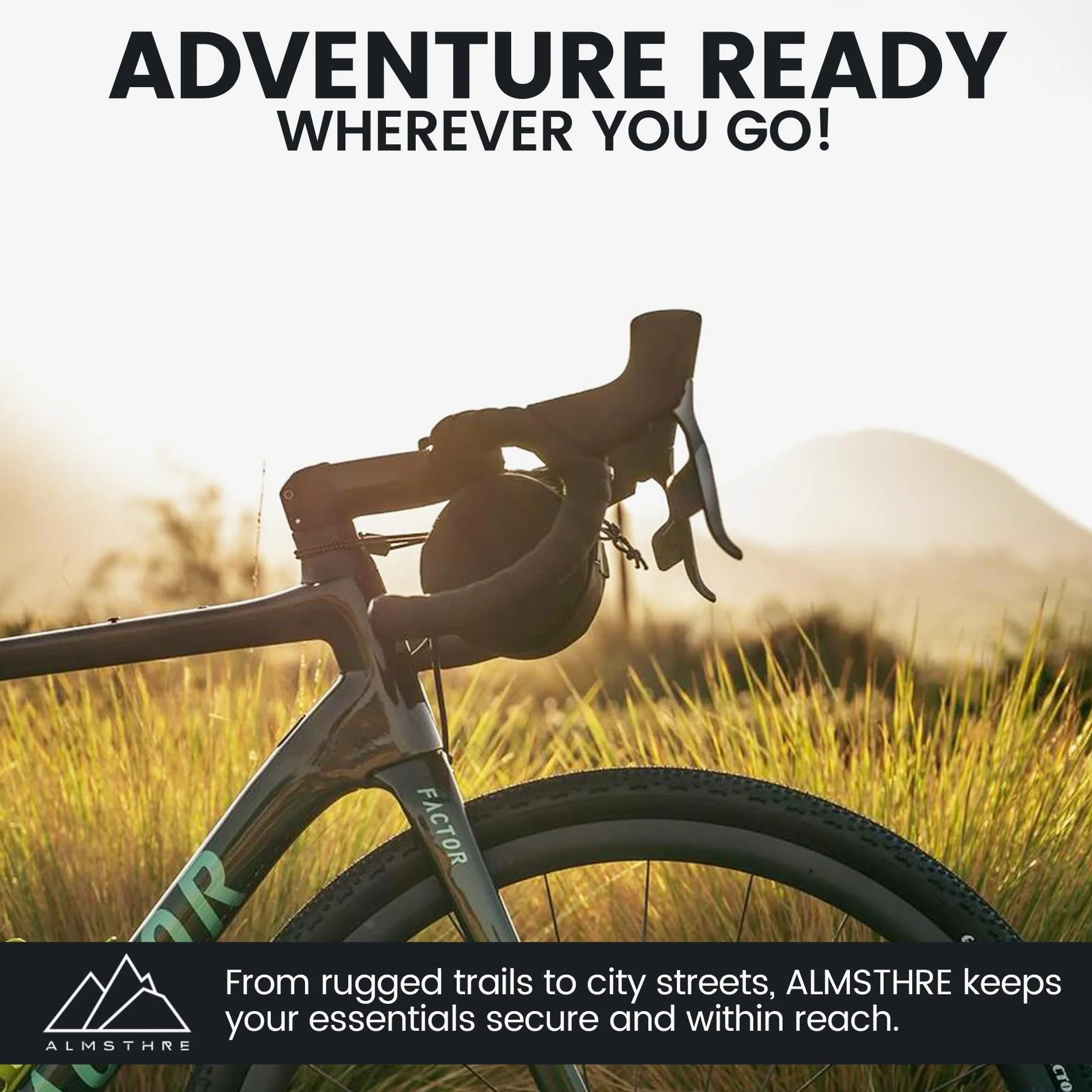ALMSTHRE Sac de guidon compact – Noir minuit | Sac de guidon de vélo à coque rigide avec fermeture éclair étanche et sangles réglables | Sac de guidon de vélo léger, compatible avec les vélos de route