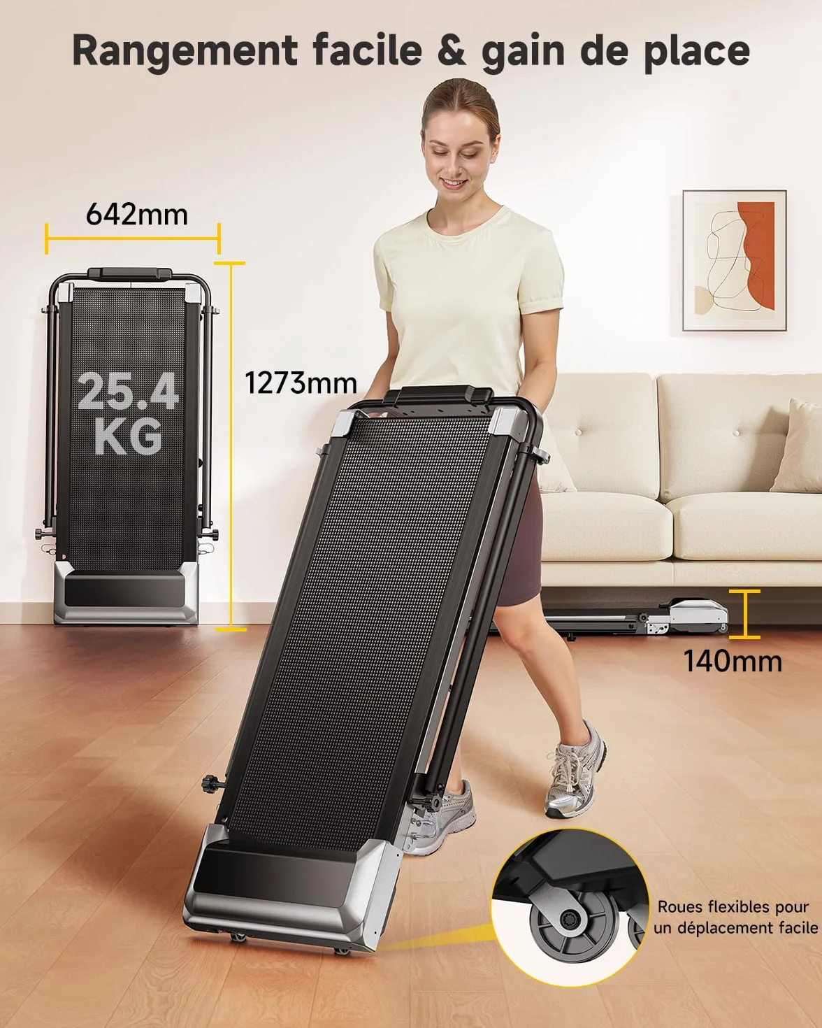 Tapis de Course 6 en 1, Pente 1%-12%, Vitesse 12km/h, 2.5 HP, Colonne Télescopique 115cm