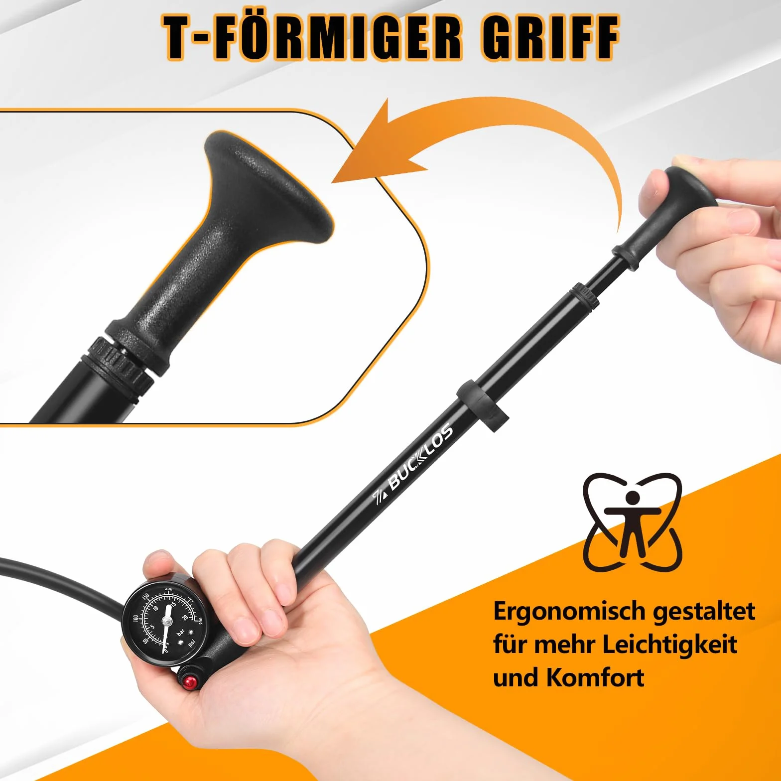 Pompe à choc haute pression 300/400 psi pour VTT et vélos de route avec manomètre