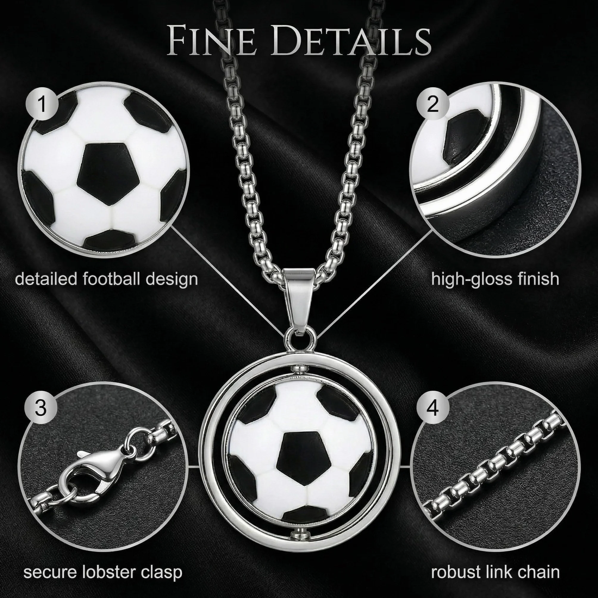 Collier Football Homme Acier Inoxydable Pendentif Ballon Foot Cadeau Supporter