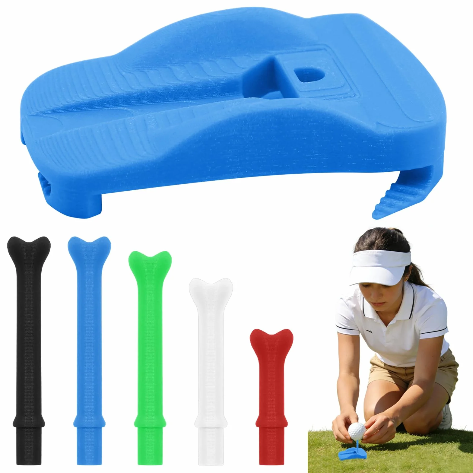 Support de Tees de Golf pour Gazon Artificiel - Base articulée et 5 Tees pour simulateur, Plateforme de Frappe Stable