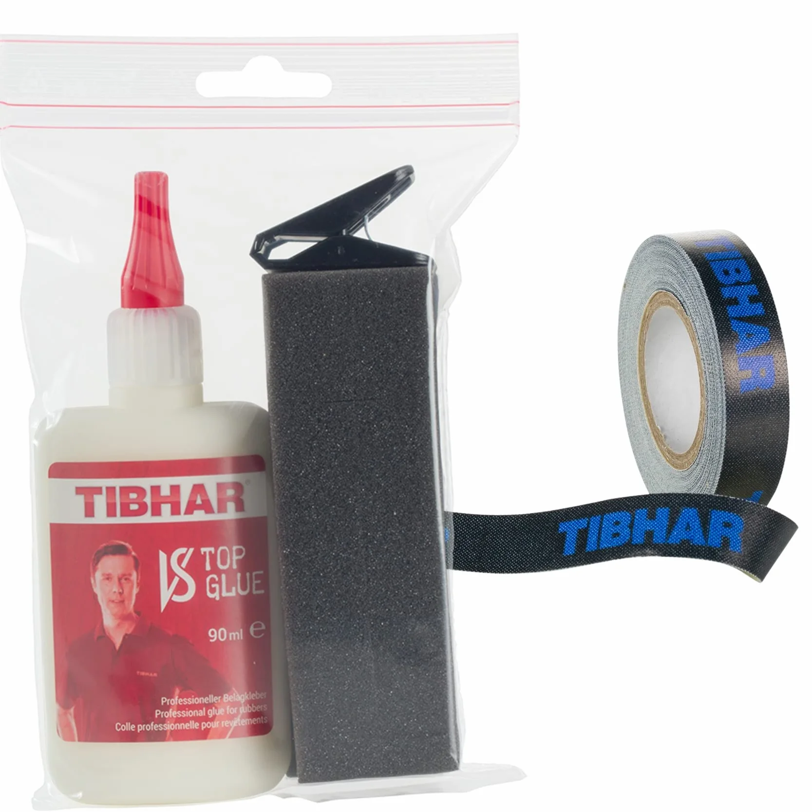 Tibhar Colle pour revêtements de tennis de table VS Top Glue 90ml & Bande de bord Classic 5m 12mm Noir