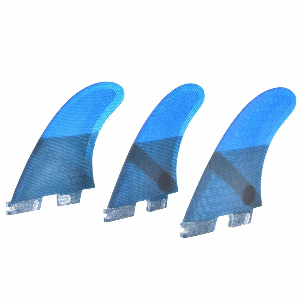 3 ailerons de surf lisses, ailerons arrière légers en fibre de verre, élégants et pratiques, bleus, pour planche de surf et paddleboard. Accessoire de surf flexible et stable.