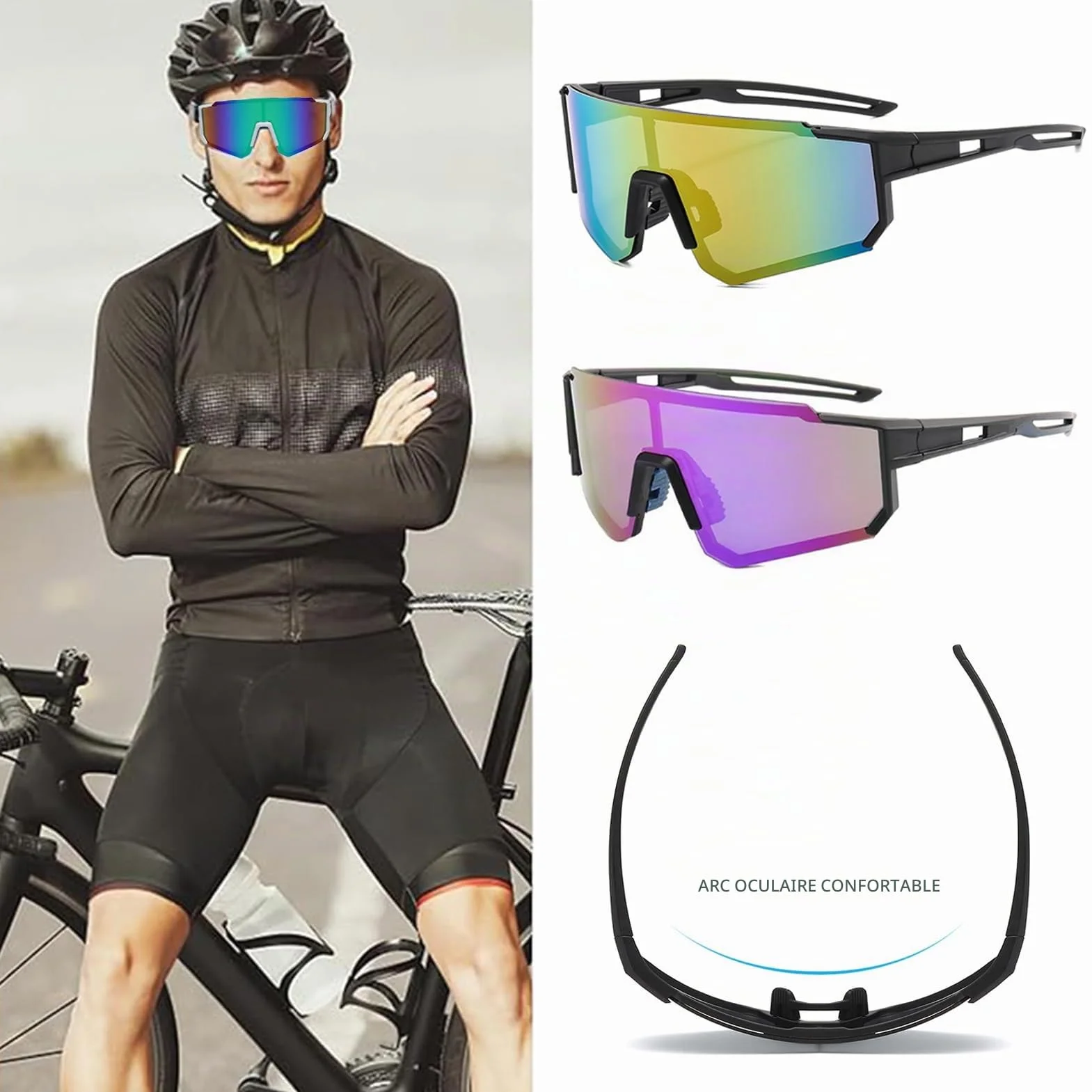 Lunettes de soleil polarisées UV400 cyclisme sport coupe-vent lot 5