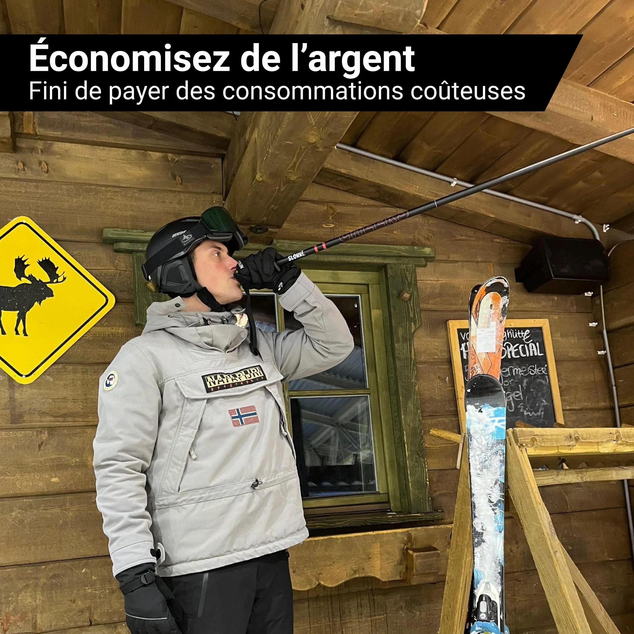 Bâtons de Ski Aluminium 7075 avec Porte-Boisson 2x200 ML - Entonnoir Inclus