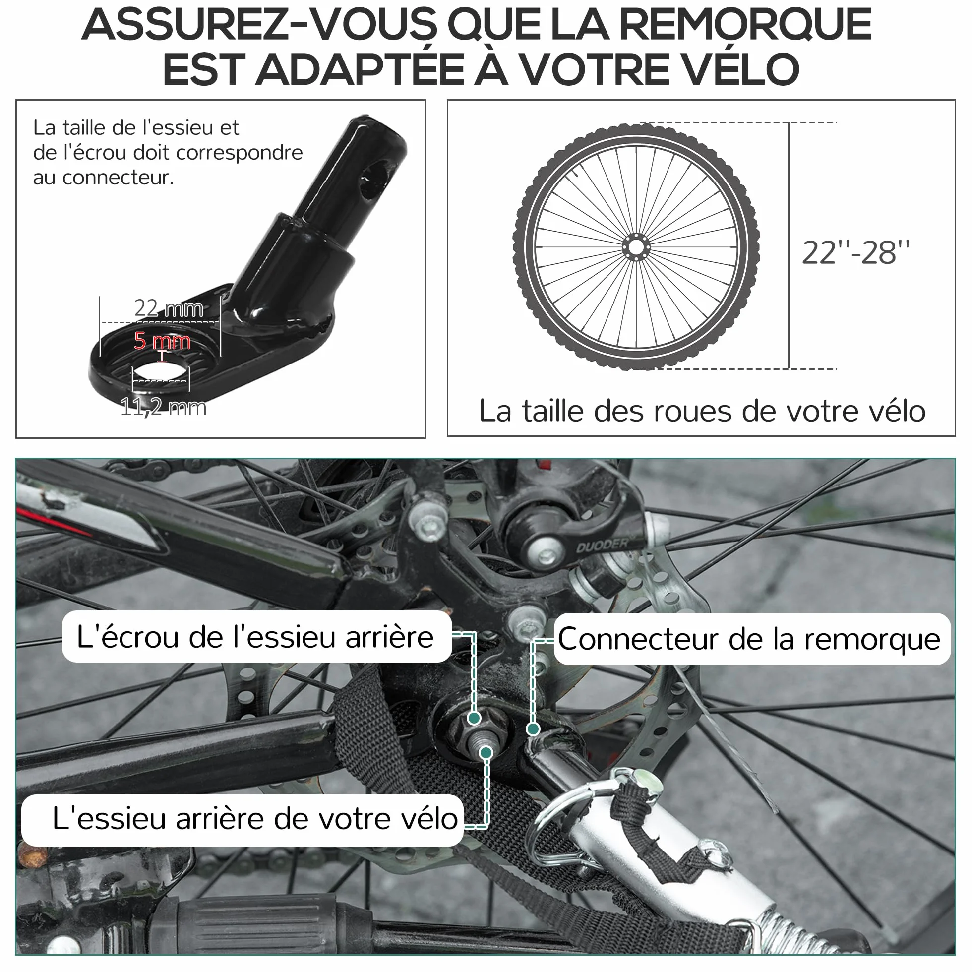 HOMCOM Remorque Pliable pour Vélo en Acier Roues 16 Pouces Charge 40 kg