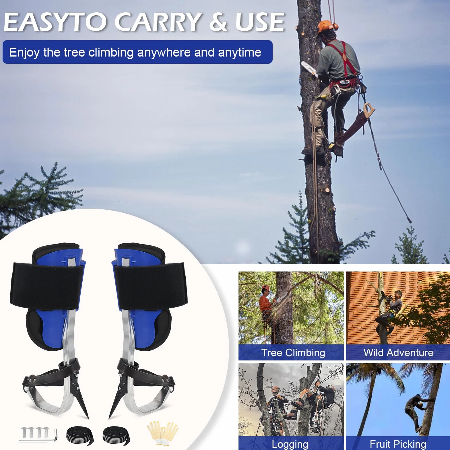 Crampons pour escalade d'arbres, survie dans la jungle, cueillette de fruits
