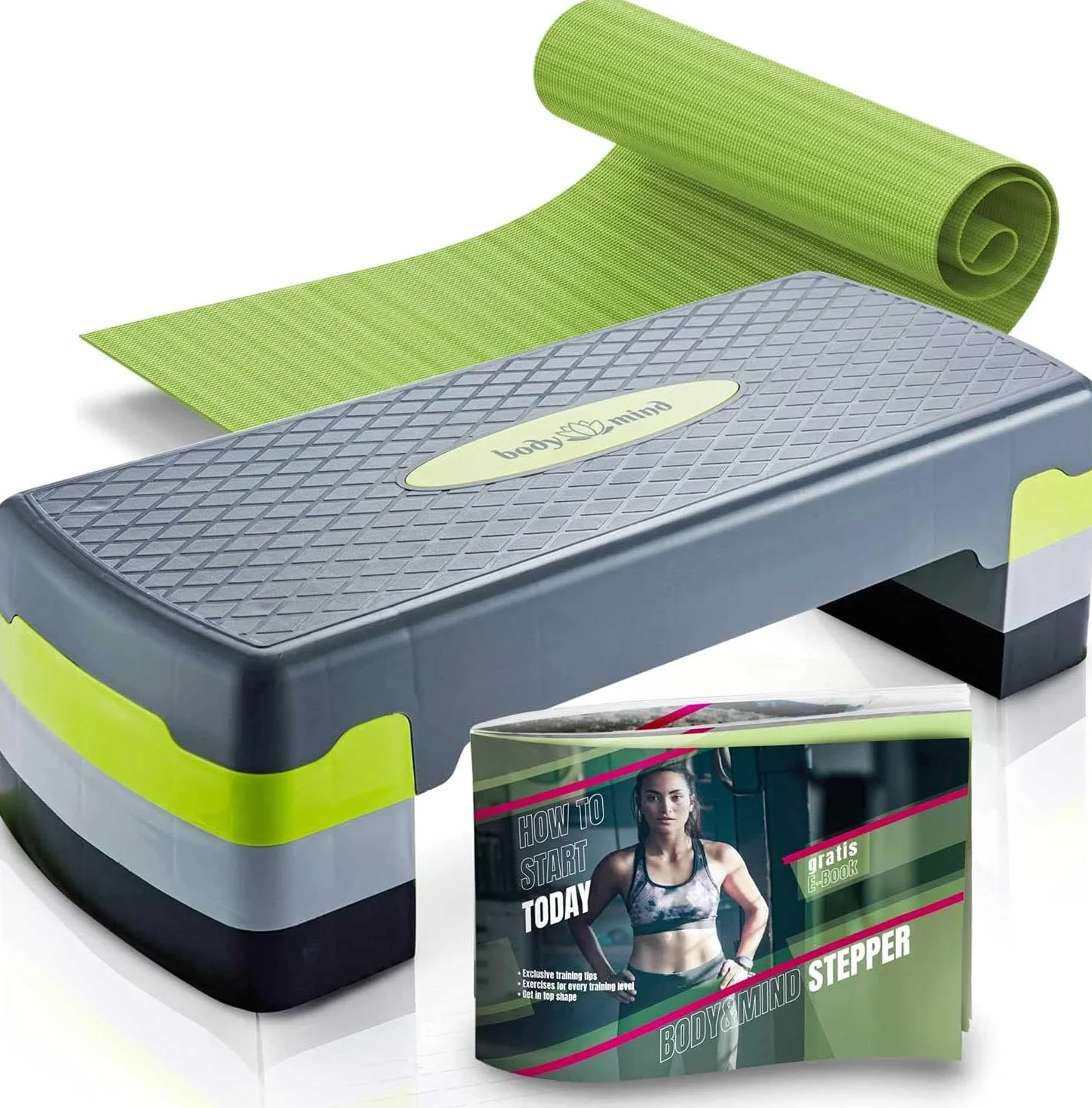 Body & Mind Stepboard aérobic Deluxe 2-étapes Stepper Step-Bench avec tapis antidérapant