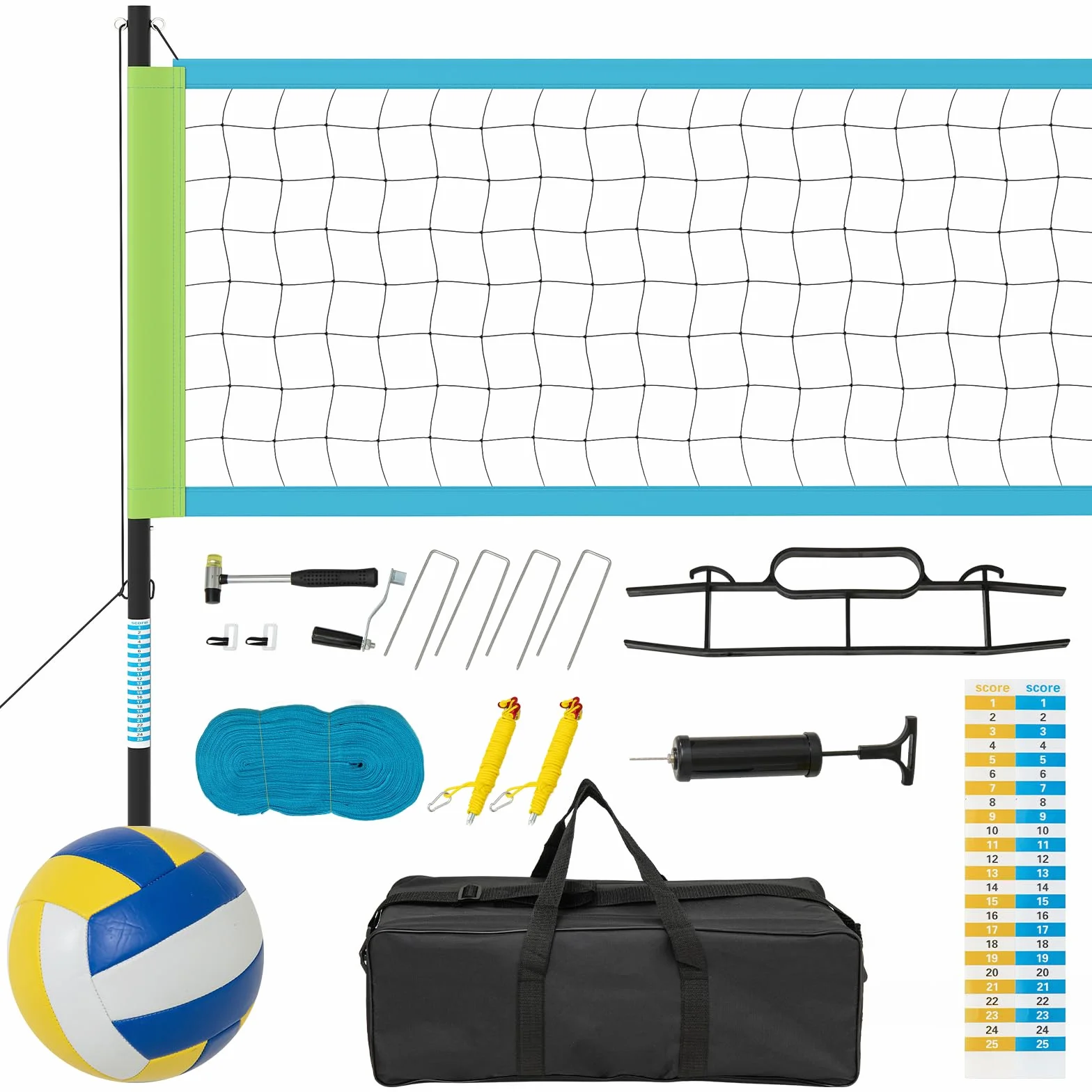 GOPLUS Filet de Volleyball Exterieur Piscine Réglable en Hauteur, Kit de Volley Complet avec Poteaux en Métal, 9,75 m x 0,9 m