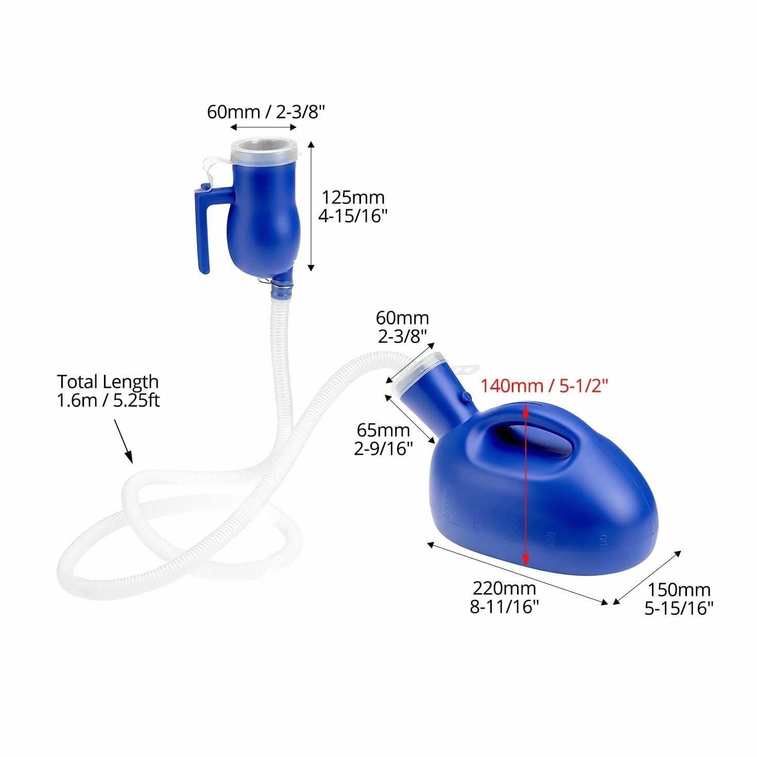 QWORK Urinoir portable pour hommes avec tube 1,6 m 2000 ml voyage voiture camping