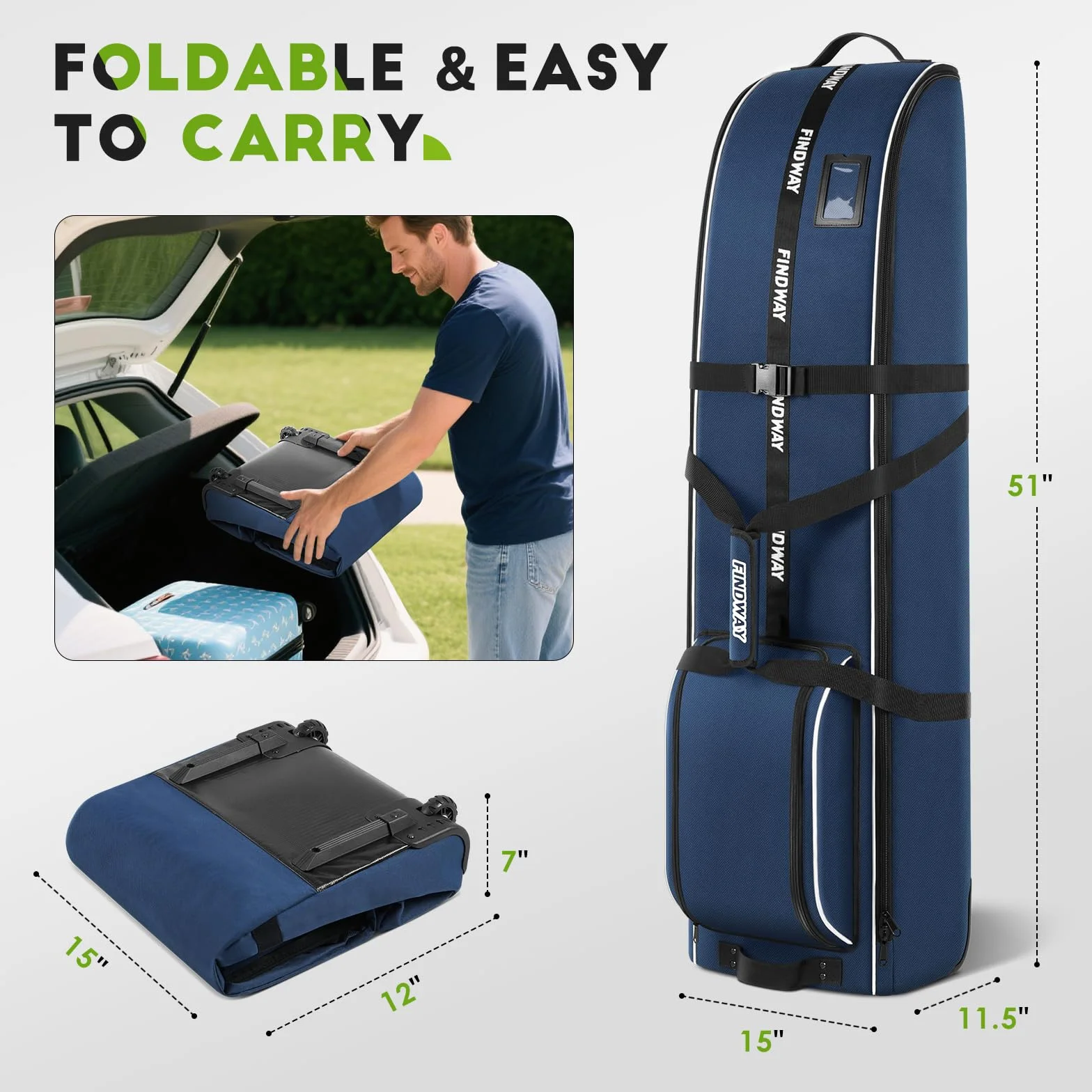 Findway Sac de Voyage de Golf à Roues, 900D Oxford Imperméable, Rembourré avec Pad Amovible