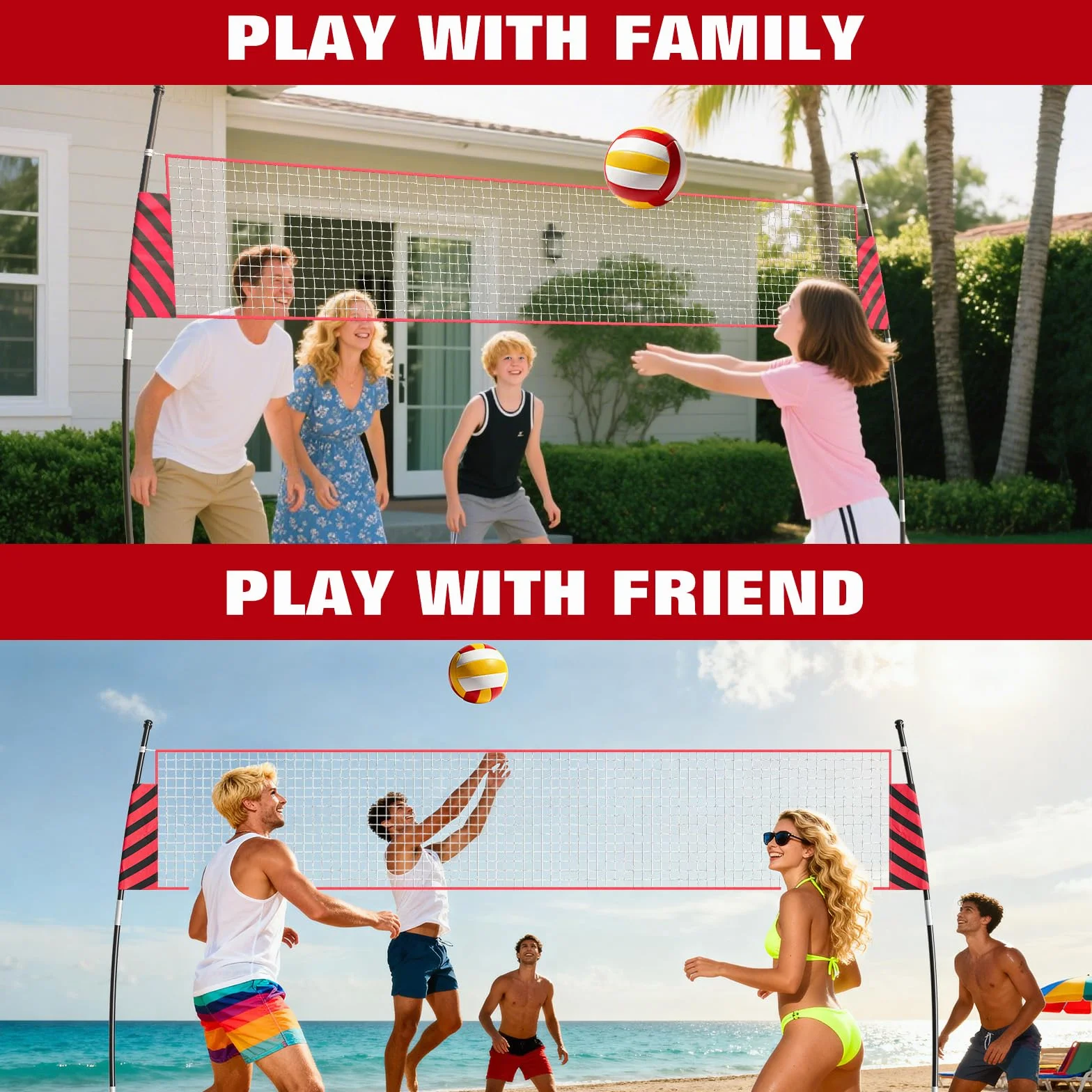 Filet de Volley-Ball 365 x 243 x 80 cm, Autoportant Intérieur Extérieur, Ensemble Complet