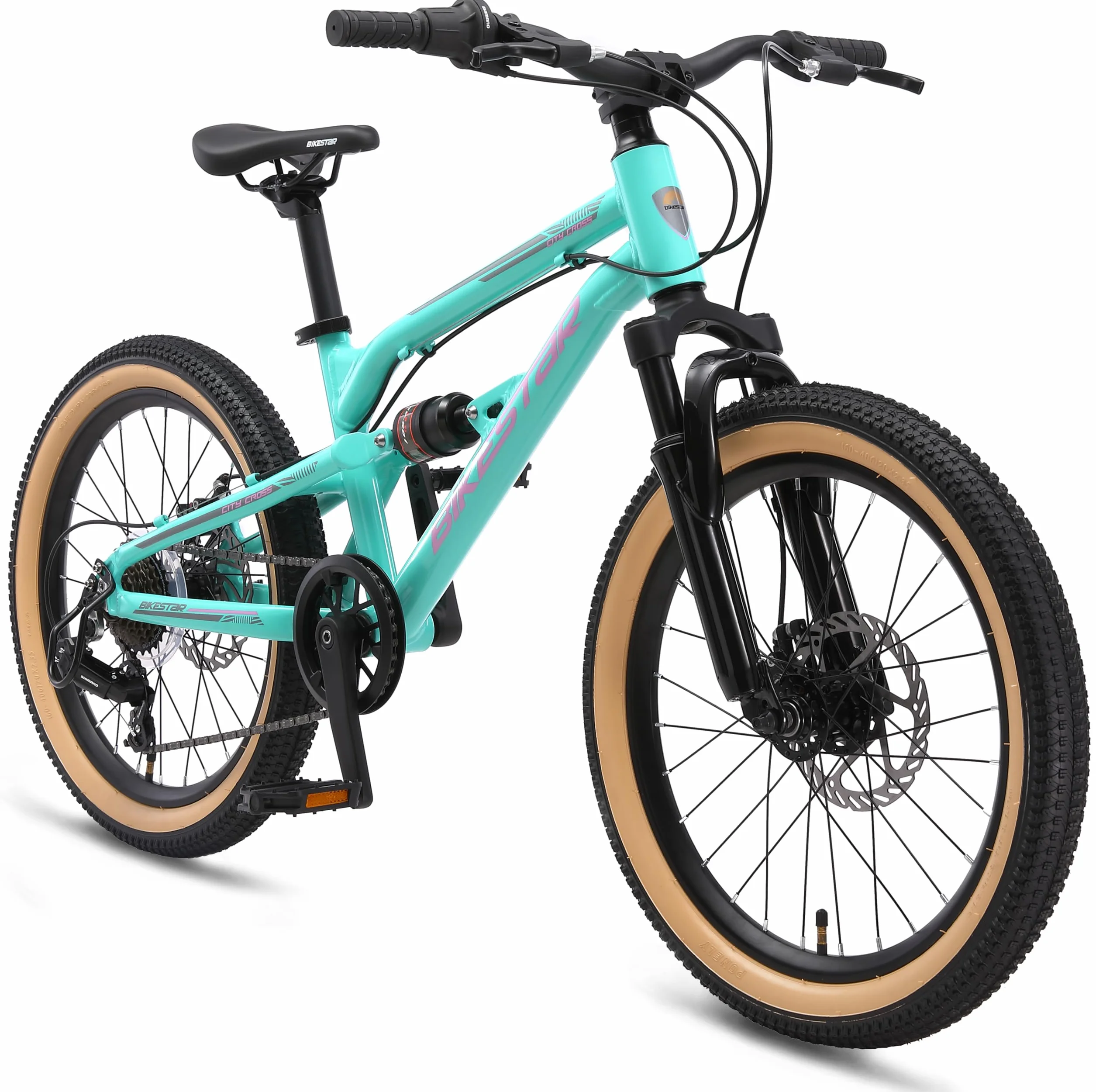 BIKESTAR VTT Vélo Tout Terrain Tout Suspendu 20 Pouces 7 Vitesses Shimano Freins Disque Enfants 6 Ans