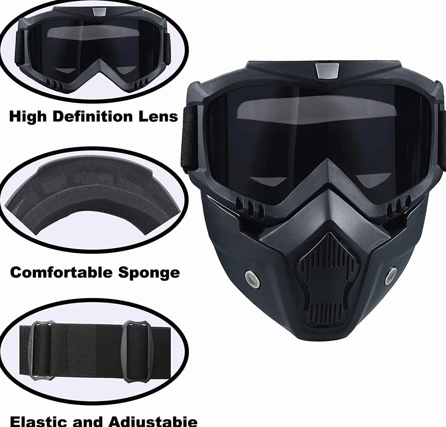 Masque Tactique Airsoft Paintball Full Face avec Visière Amovible Moto Ski Halloween