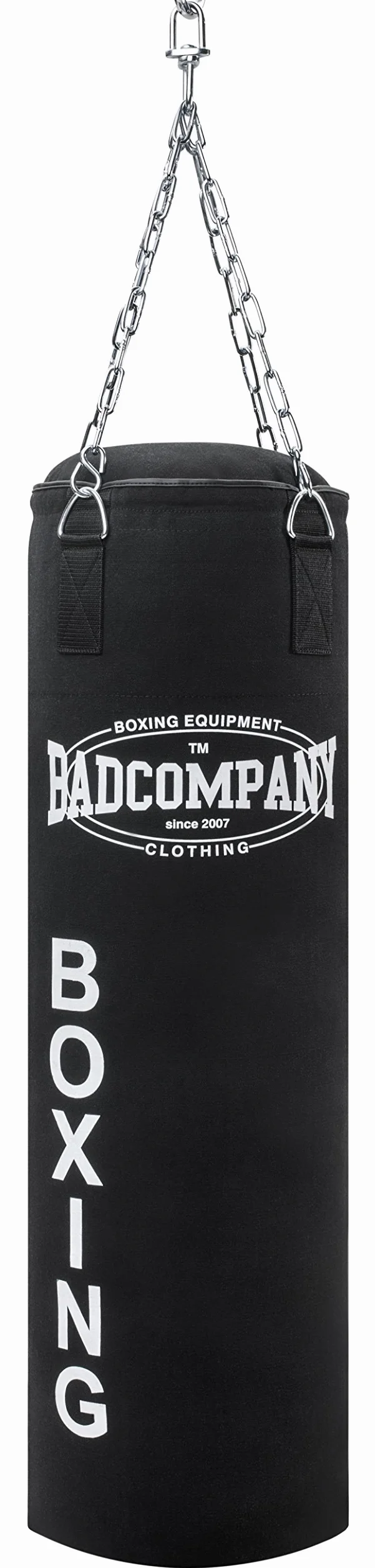 Kit professionnel de boxe avec sac de frappe rembourré en toile 100 X 30 cm, chaîne en acier à quatre points et gants de boxe en polyuréthane "White Tiger"