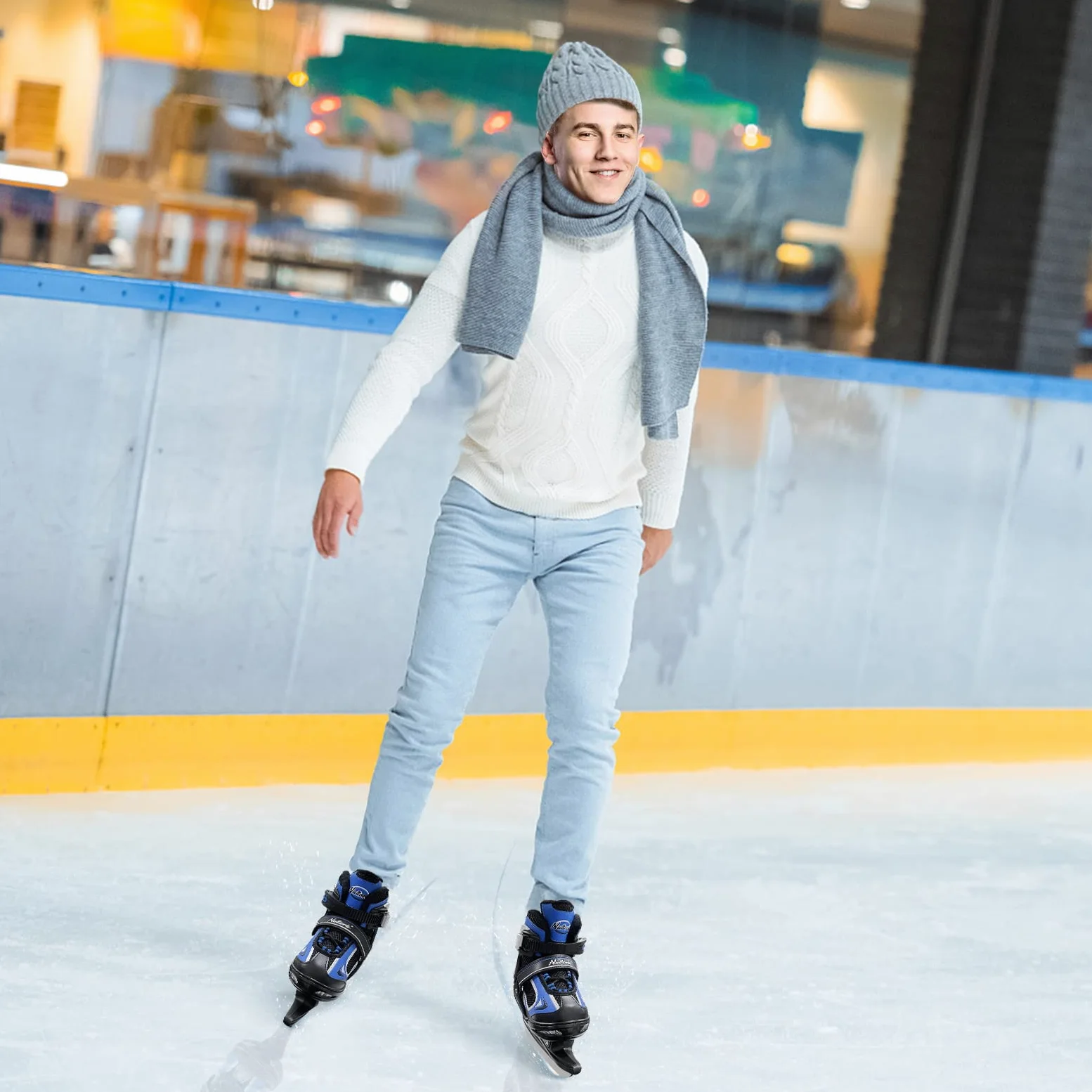 Nattork Patins à glace pour enfants, garçons et filles, patins de hockey à lacets réglables, rembourrage doux et support de cheville renforcé pour débutants