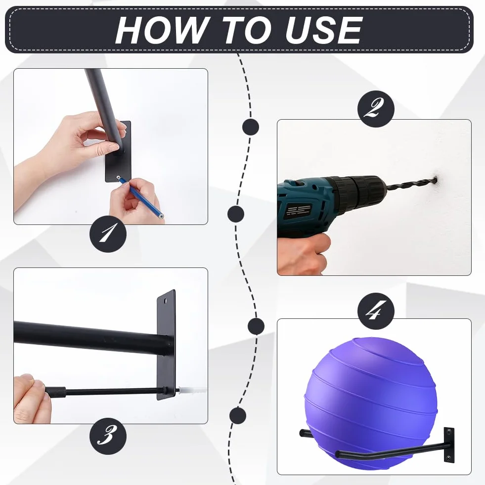 UNICRAFTALE 2 Supports Muraux Pour Ballon d Exercice Noir Fer 10x4x39.5cm