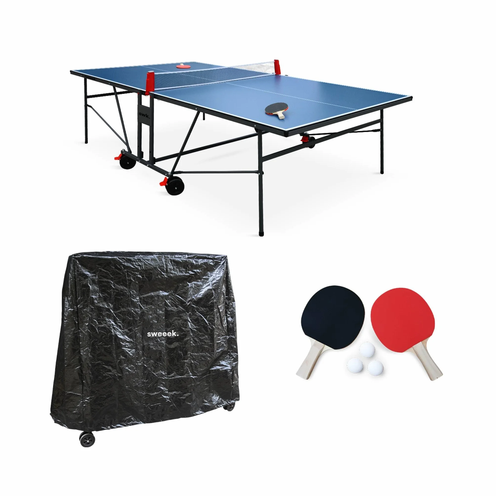 Table de ping Pong Indoor, avec 2 Raquettes et 3 balles, Utilisation intérieure + Housse en PVC