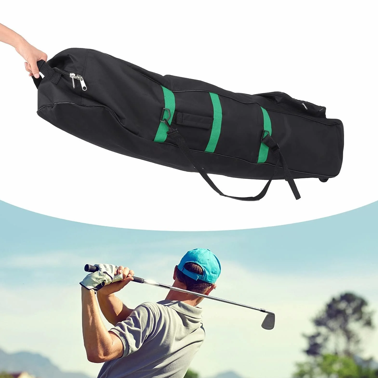VBESTLIFE Sac de Voyage de Golf avec Roulettes Pliable 600D Oxford Vert