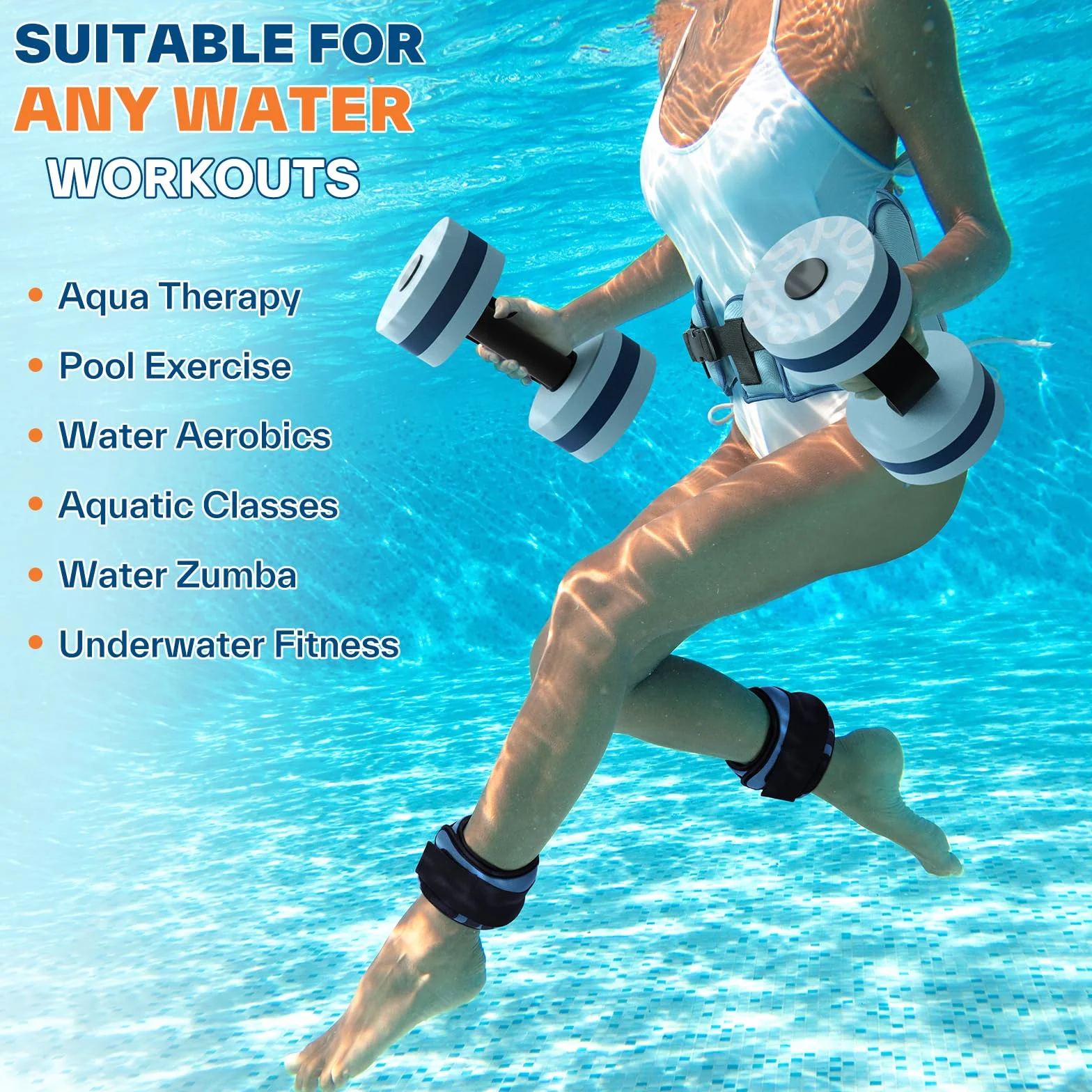 Sportneer Kit d'accessoires d'aquagym 3 en 1 avec haltères aquatiques EVA, ceinture de jogging pour adulte, poids de cheville – Accessoires de fitness et équipements de sports nautiques 2