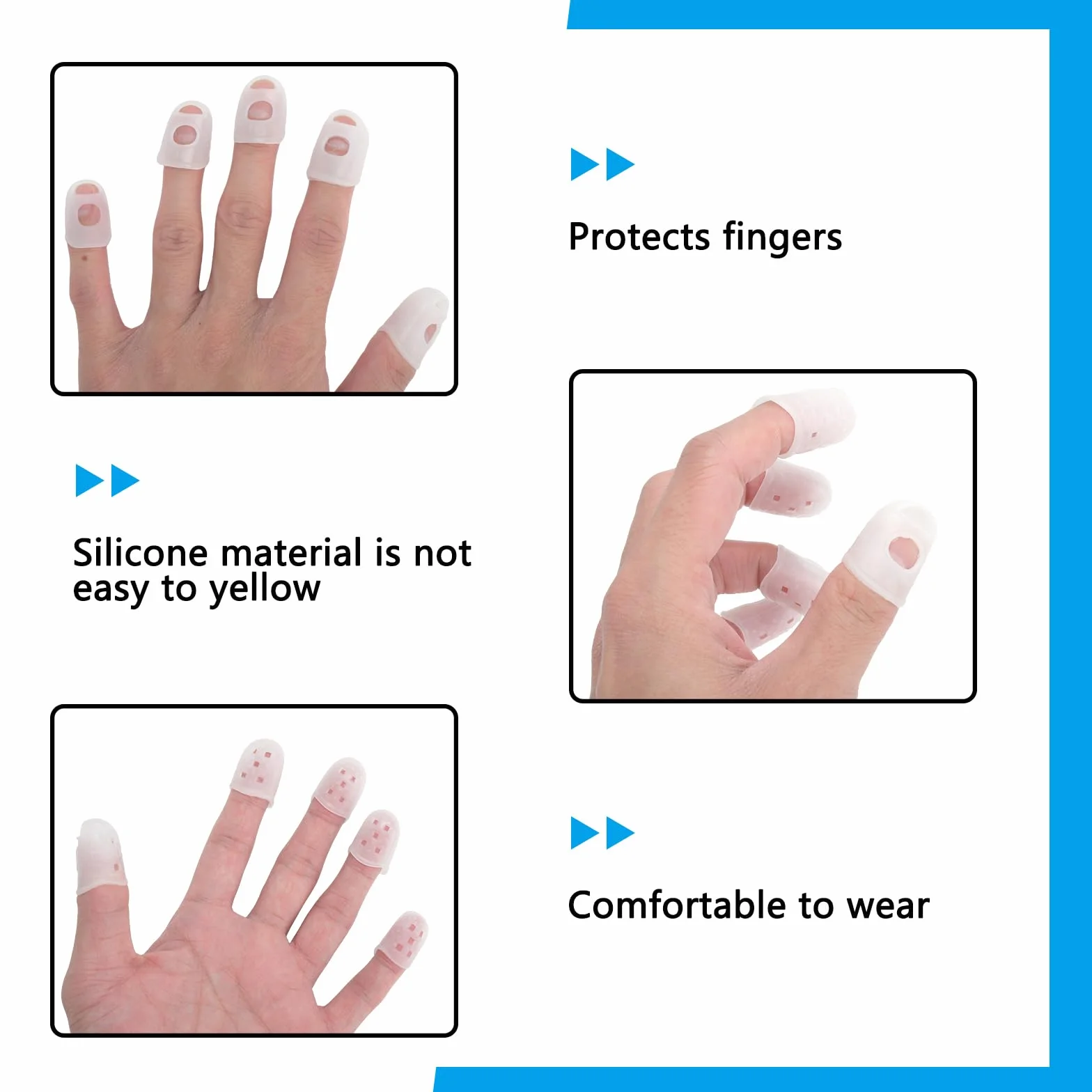 Protege Doigts Silicone 5 Tailles Transparent pour Guitare Ukulele Basse, Capuchons Doigt Respirant Anti Derapant