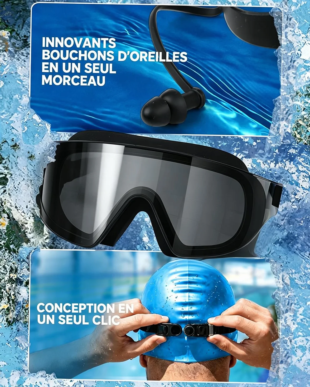 Zoomsnail Lunettes de Piscine Panoramiques 180° sans Monture, Anti-Buée, Confort Silicone, Étanches