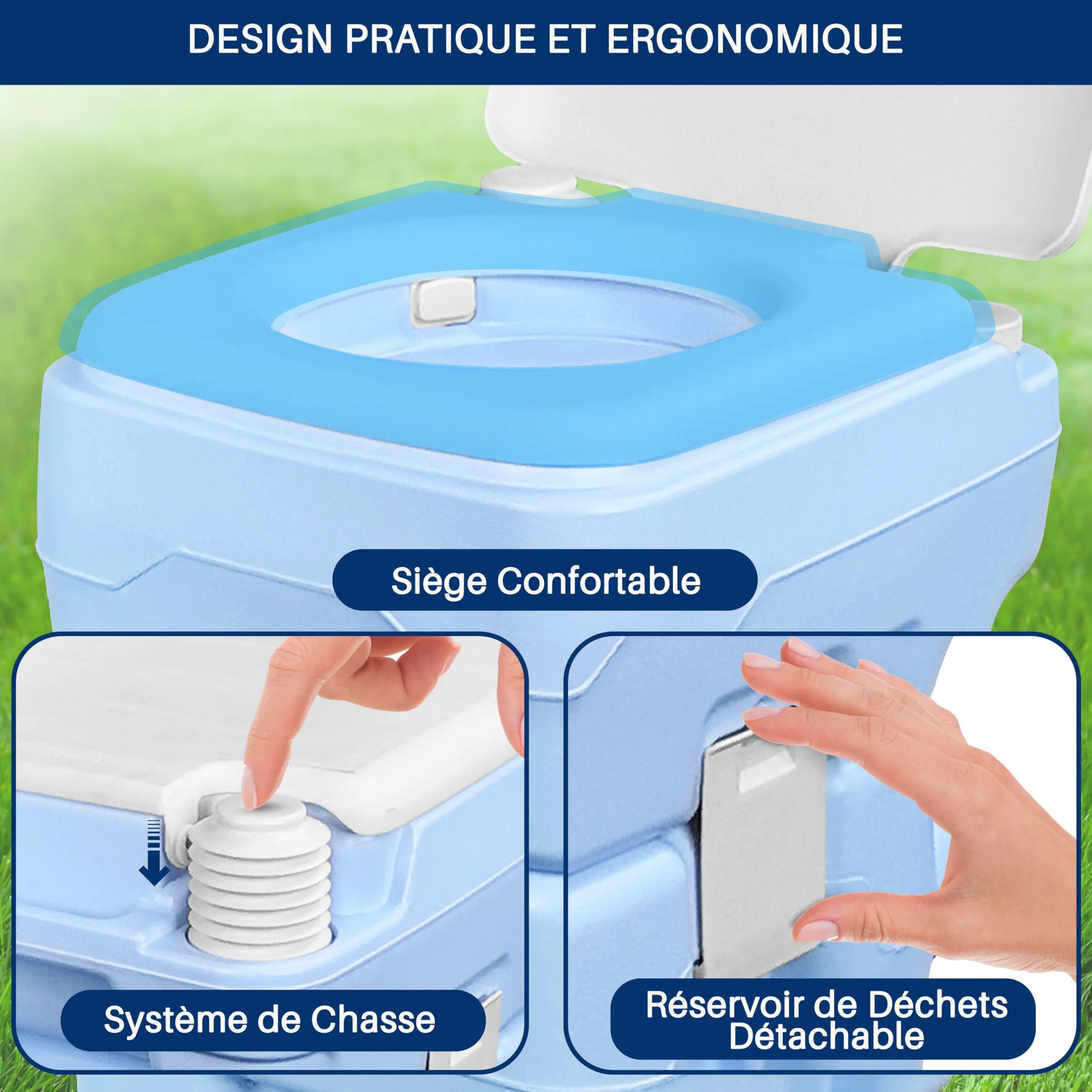 SereneLife Toilette Portable 20L Camping VR Bateau 120 Chasses Réservoir Détachable