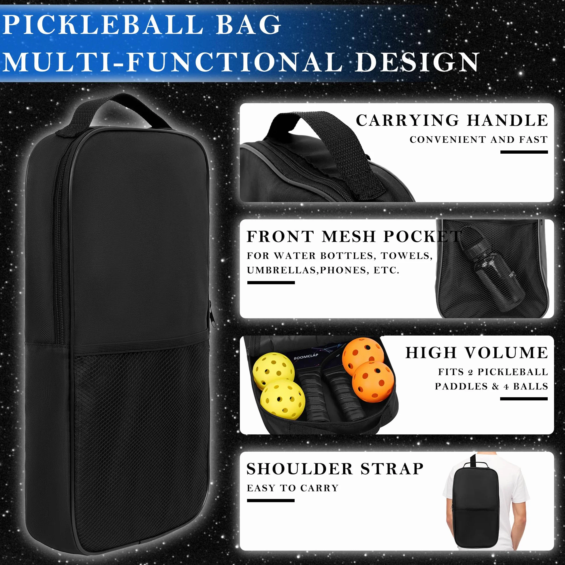 Boîte de 2 raquettes de pickleball en fibre de verre avec 4 balles et sac de transport violet