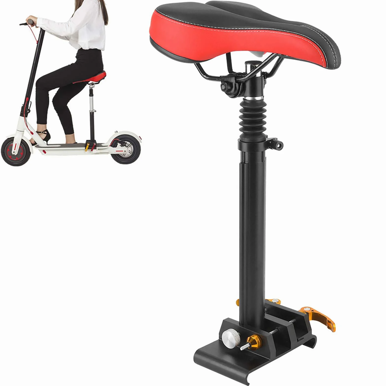 Dilwe Selle de Siège de Scooter électrique Réglable et Durable, Scooter M365 Confortable et Résistant aux Chocs pour la Plupart avec 15 à 20 Cm, adapté aux Routes Accidentées Noir Rouge