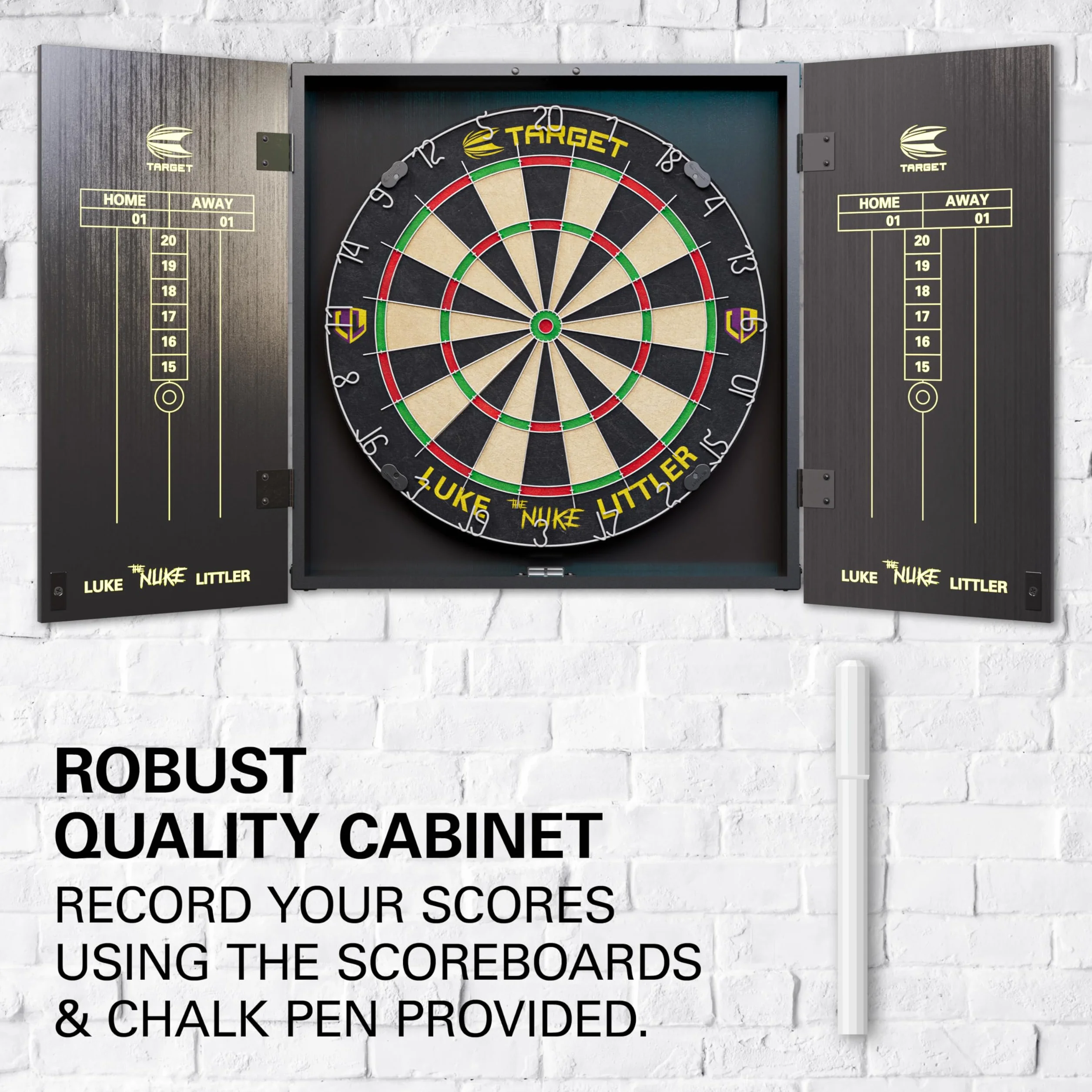 Target Darts Luke Littler Dimitri Van den Bergh Gabriel Clemens Jeu de Fléchettes avec Armoire 2 Jeux Pointe Acier Tableaux Score Ligne Lancer Compétition