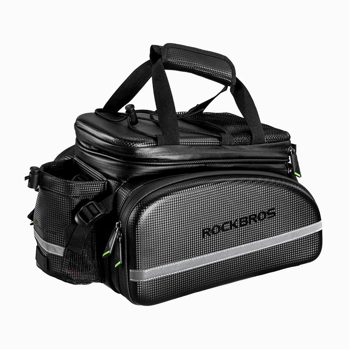 ROCKBROS Sacoche de Vélo Arrière Porte-Bagages Sac de Rangement Arrière de Transport pour Vélo de Route VTT Pliable 17-35L Portable Étanche avec Housse de Pluie Noir | Design 2 en 1, avec bretelles et porte-bouteille d'eau, bandes réfléchissantes, noir