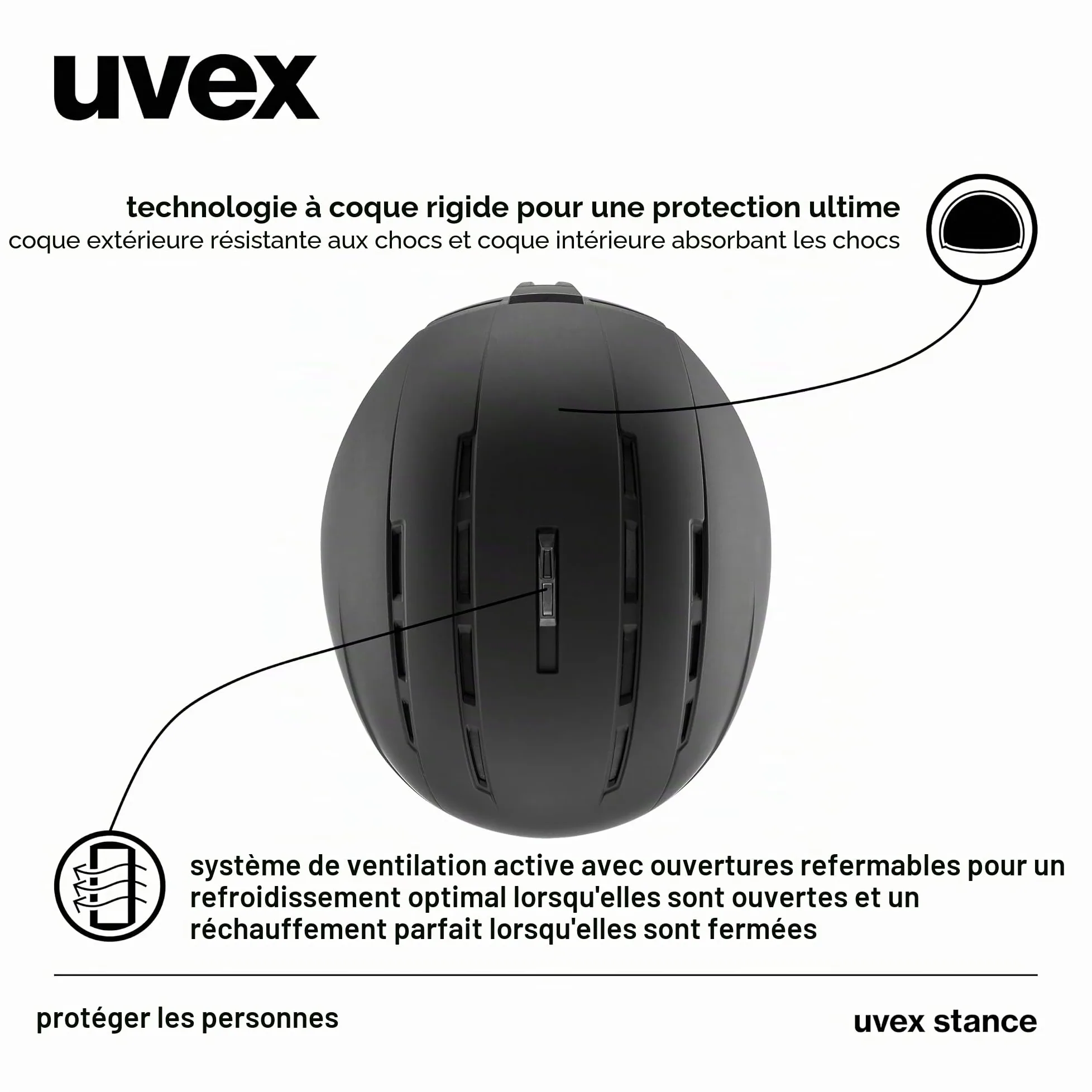 uvex Stance, Casque de Ski, Adulte Unisexe, Black Matt, 54-58 cm