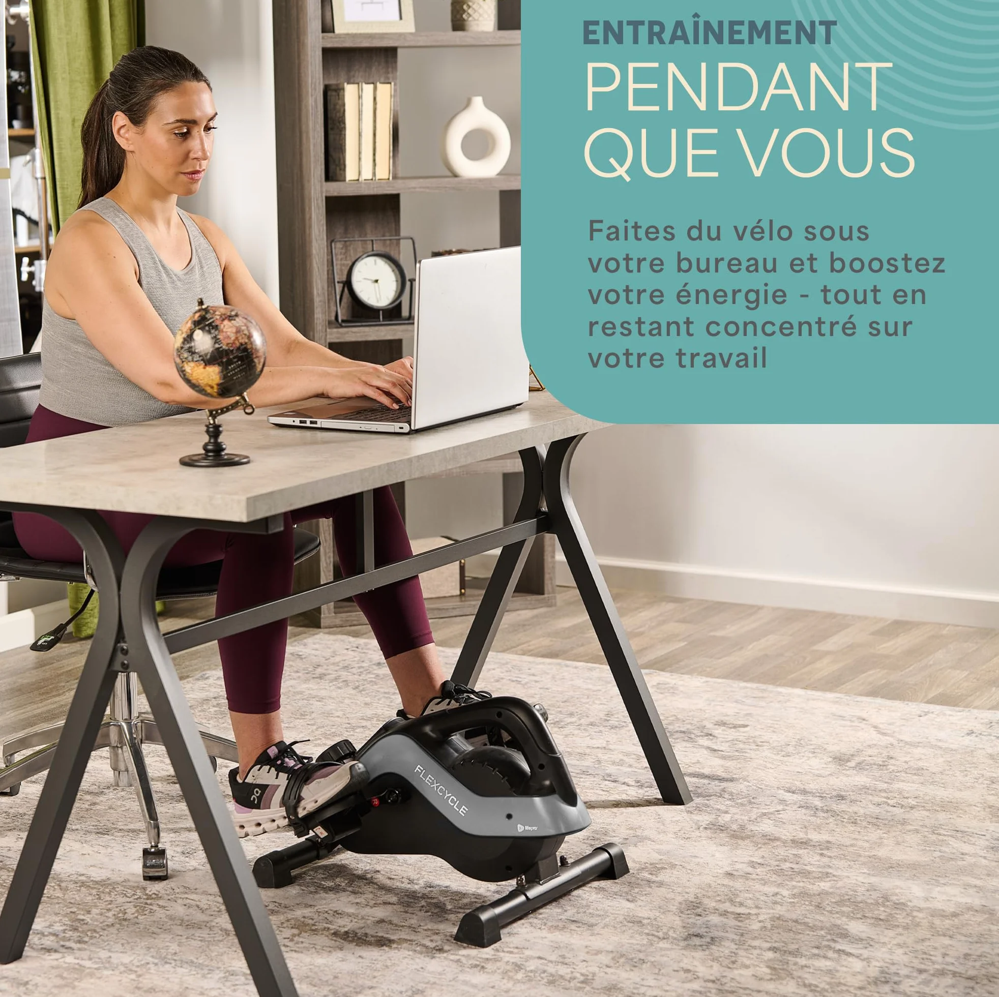 Lifepro Flexcycle Pédale d'exercice sous le Bureau – Vélo d'appartement magnétique avec écran LCD et bandes de résistance