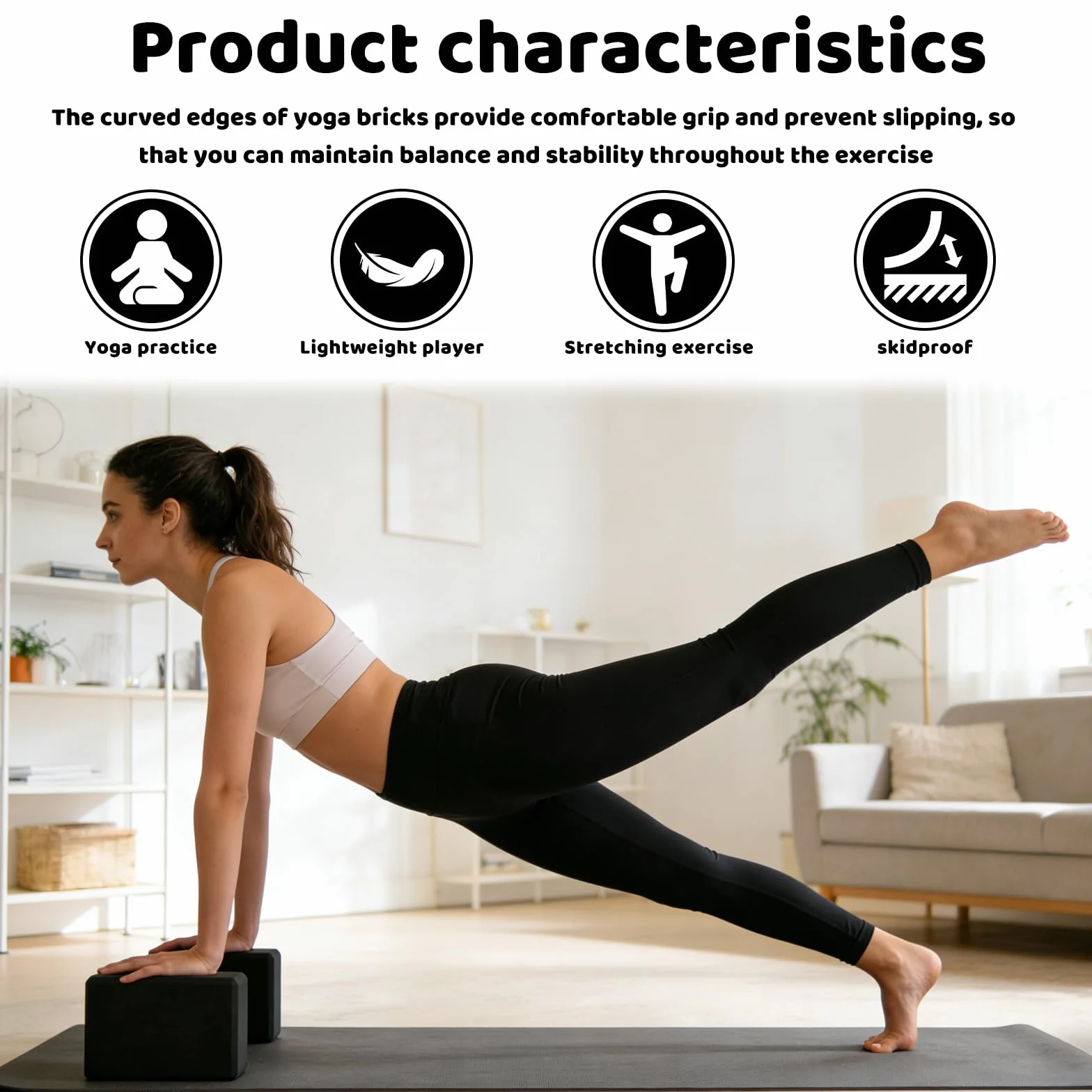 Blocs de yoga en mousse EVA haute densité antidérapants légers Lot de 2 pour Pilates, méditation et étirements