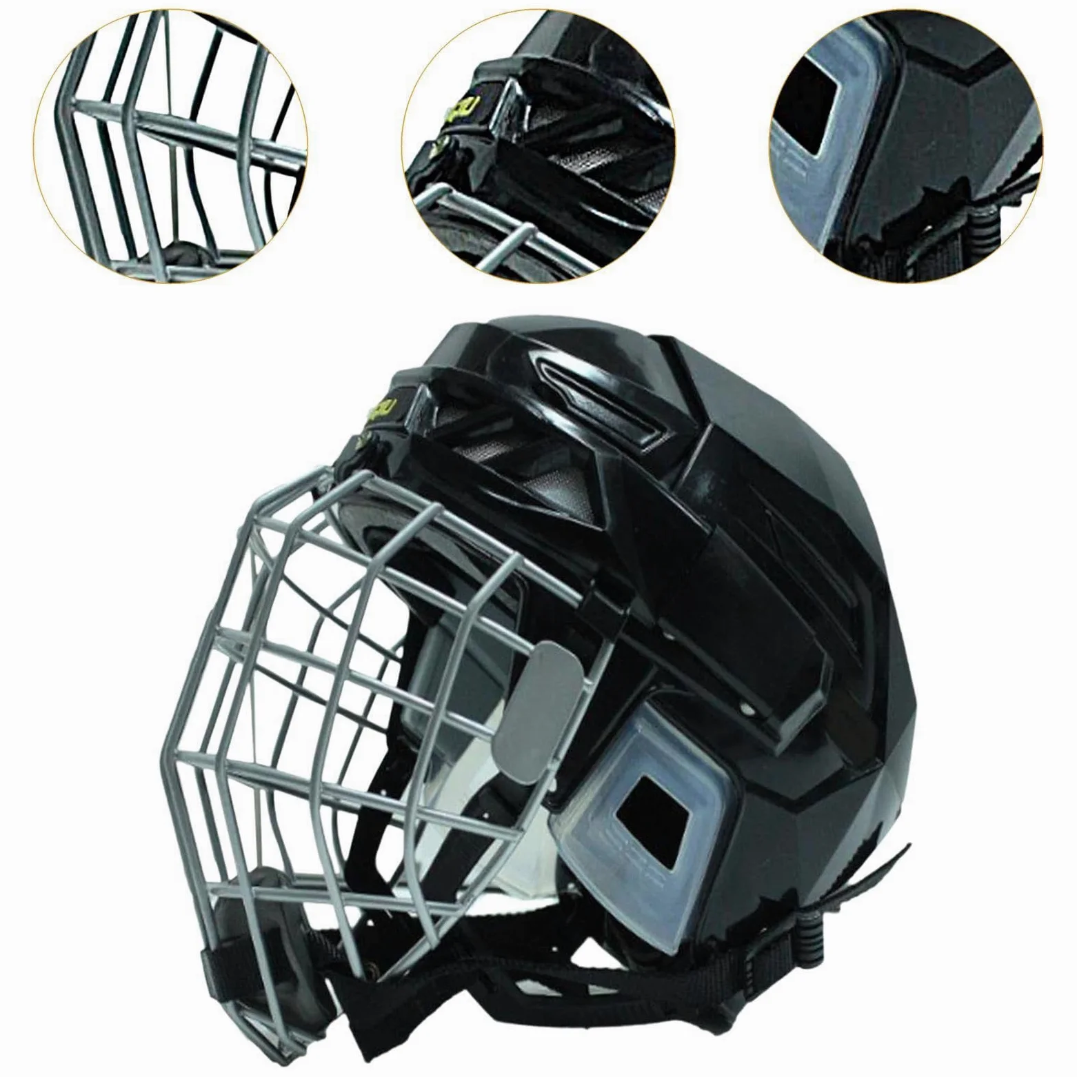 LOVIVER Casque de Hockey sur Glace Casque de Patinage sur Glace Casque de Hockey sur Glace Équipement de Hockey réglable Noir Casque de Patinage à roulettes
