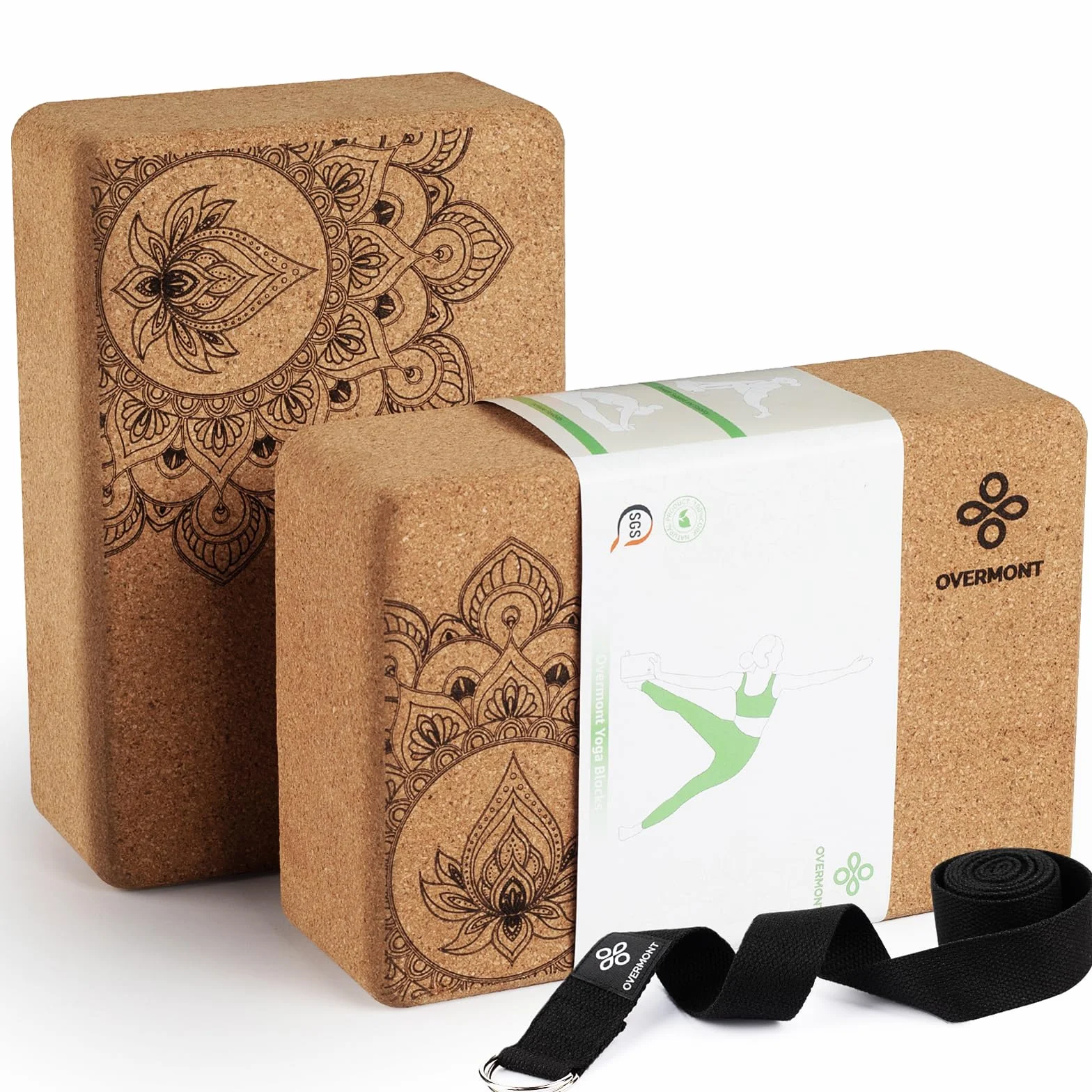 Overmont Blocs de yoga en liège Lot de 2 avec sangle 23 x 15 x 7,6 cm pour yoga pilates fitness