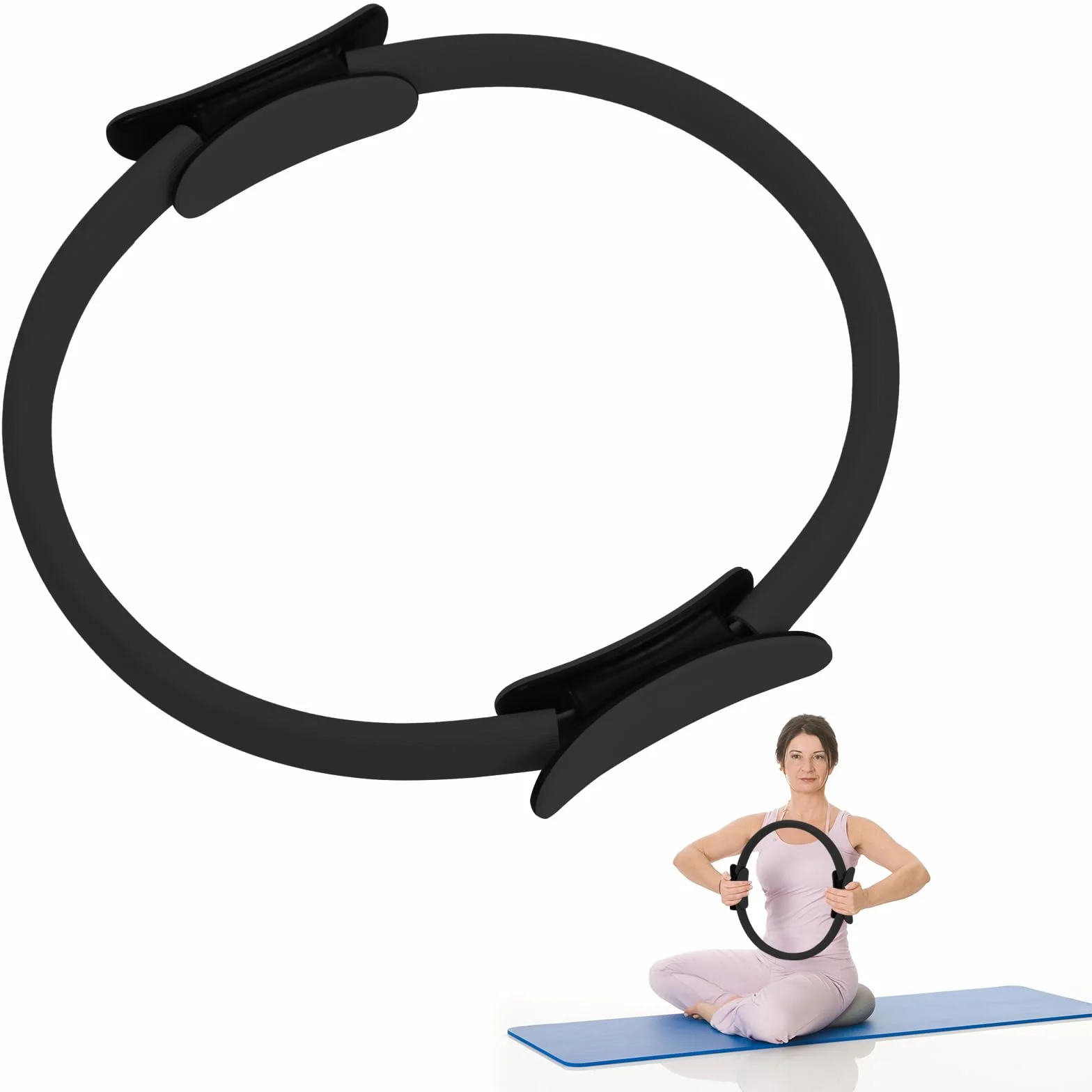 Zouwel Anneau de Pilates à double poignée avec poignée rembourrée antidérapante Magic Circle pour tonifier les bras et les cuisses (noir)