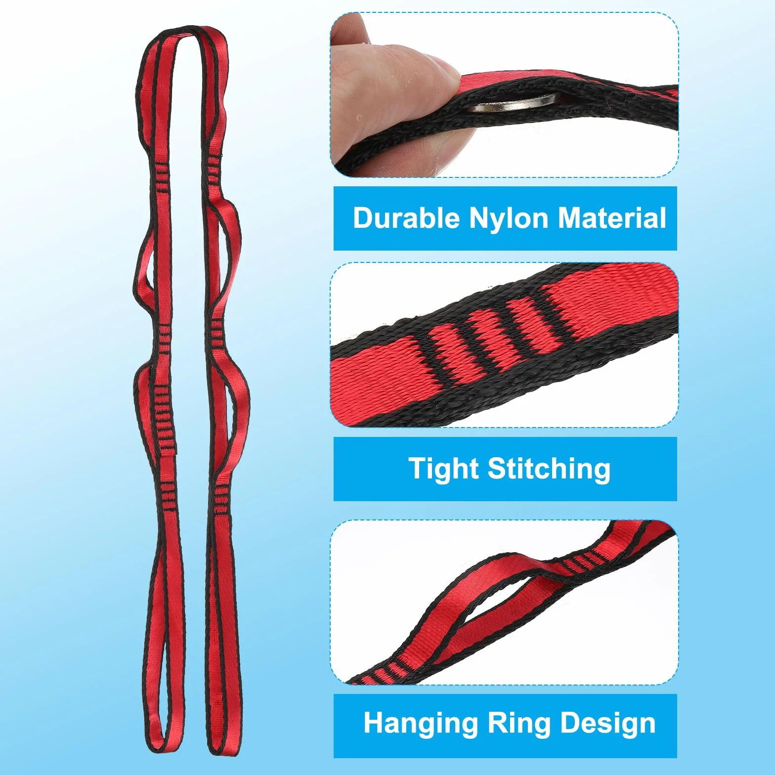 PATIKIL Sangle en chaîne Daisy Lot de 2 Sangles d'escalade Robustes en Nylon Ajustables avec 8 Boucles Rouge