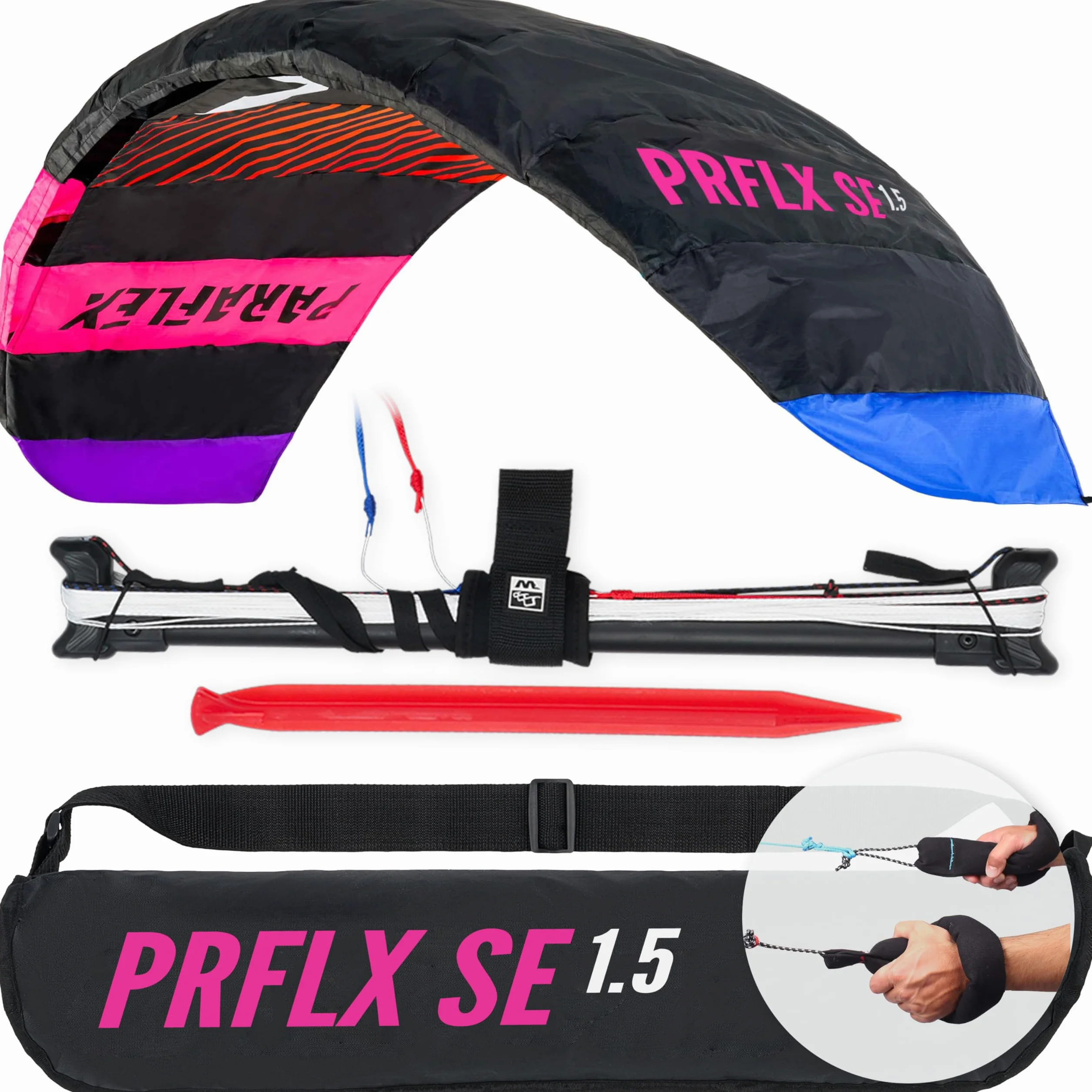 Cerf-Volant Wolkenstürmer Paraflex SE 1.5 150 cm Dyneema 75 kg 2 Lignes Noir Arc-en-Ciel Dès 14 Ans