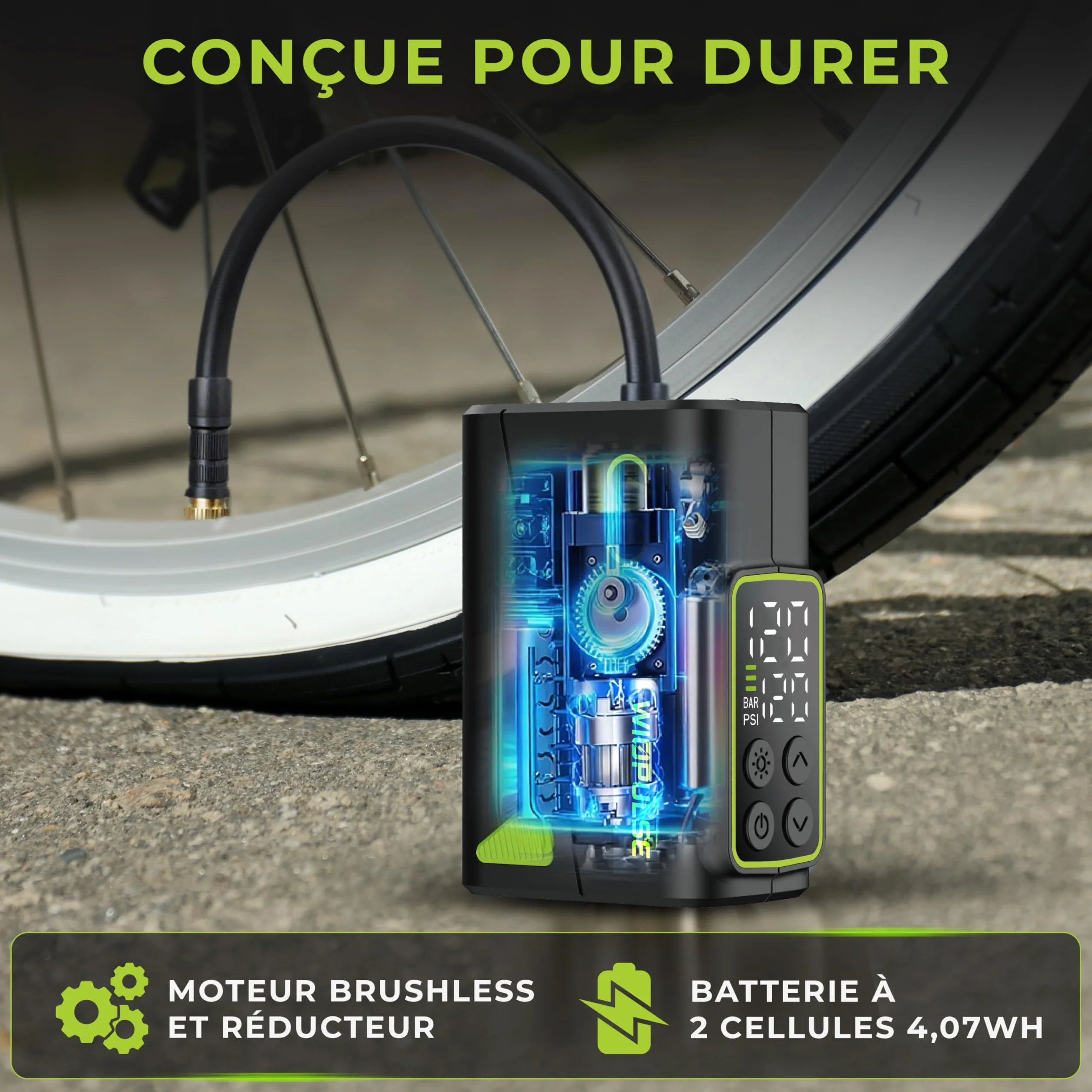 Mini Pompe Vélo Électrique 150 PSI Compresseur Portable LCD Arrêt Auto LED Presta Schrader