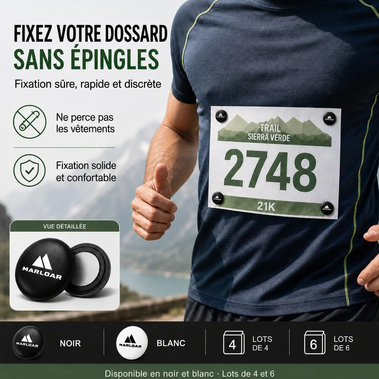 Aimants dorsales course à pied trail marathon triathlon fixation ferme sans épingles lot 4 6