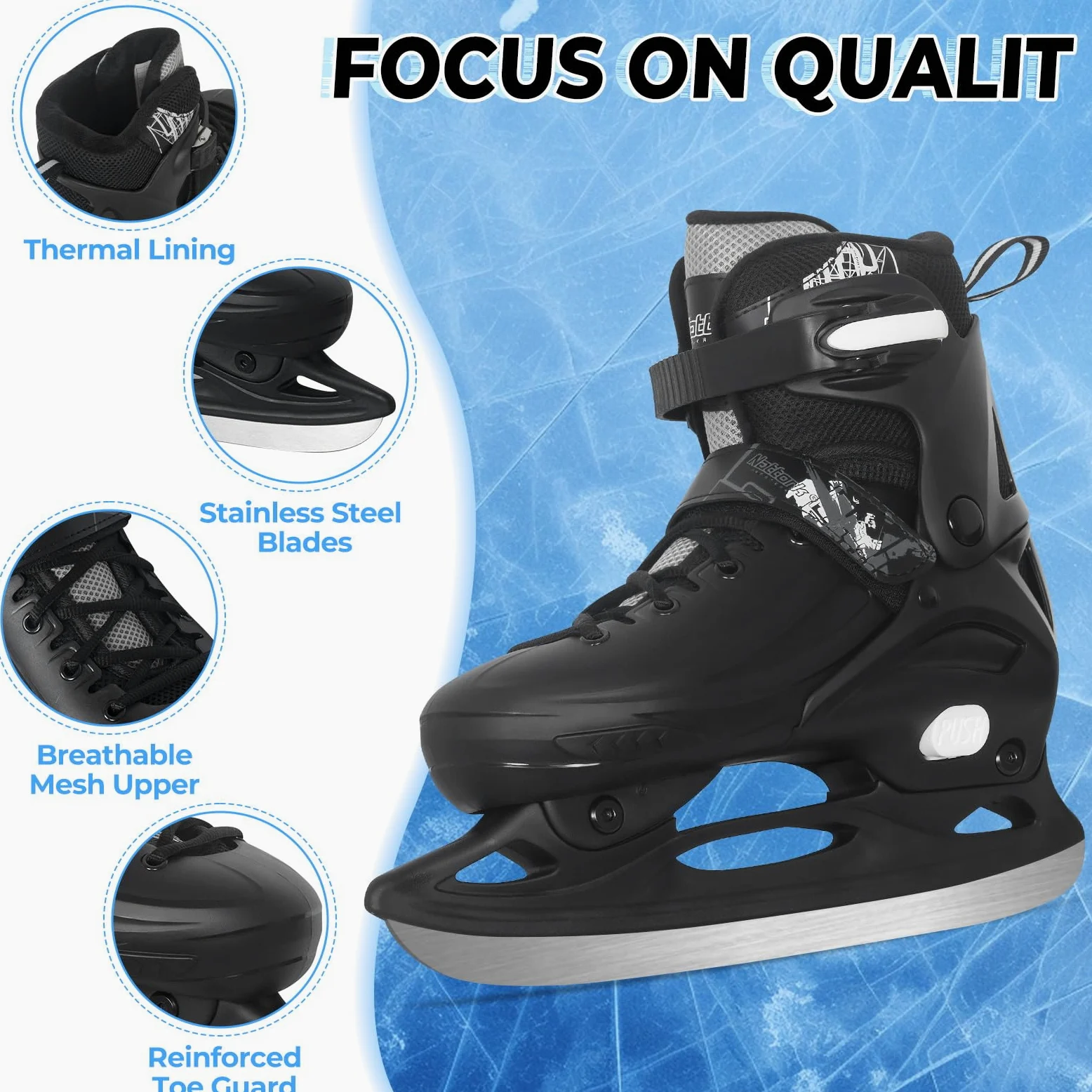 Nattork Patins à glace 4 tailles réglables pour enfants garçons filles, patins à glace amusants pour débutants, pour l'extérieur, protection dure douce et confortable pour les enfants, les adolescents