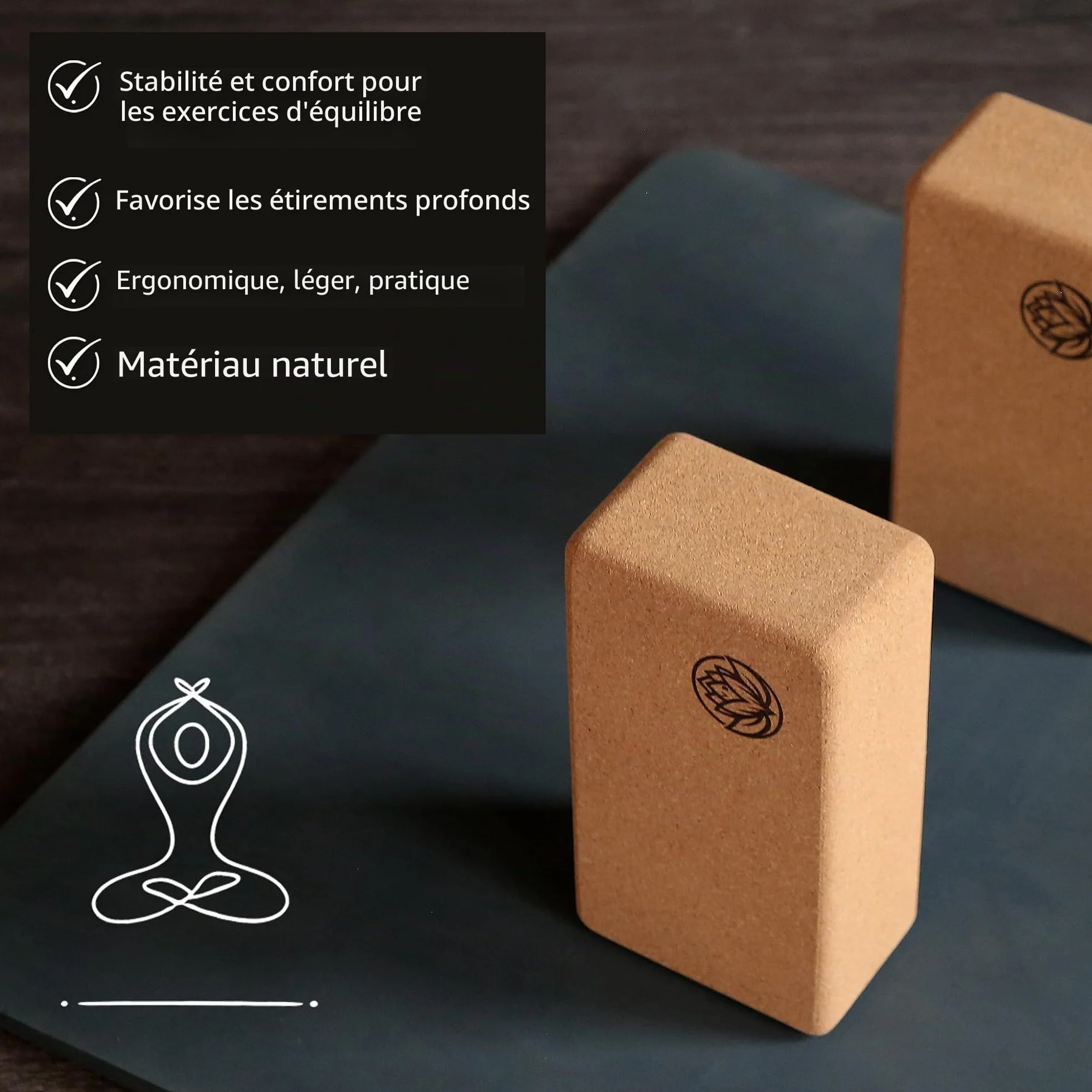 Lot de 2 briques yoga VonBueren | Blocs liège 22x12x7,5 cm Accessoires yoga