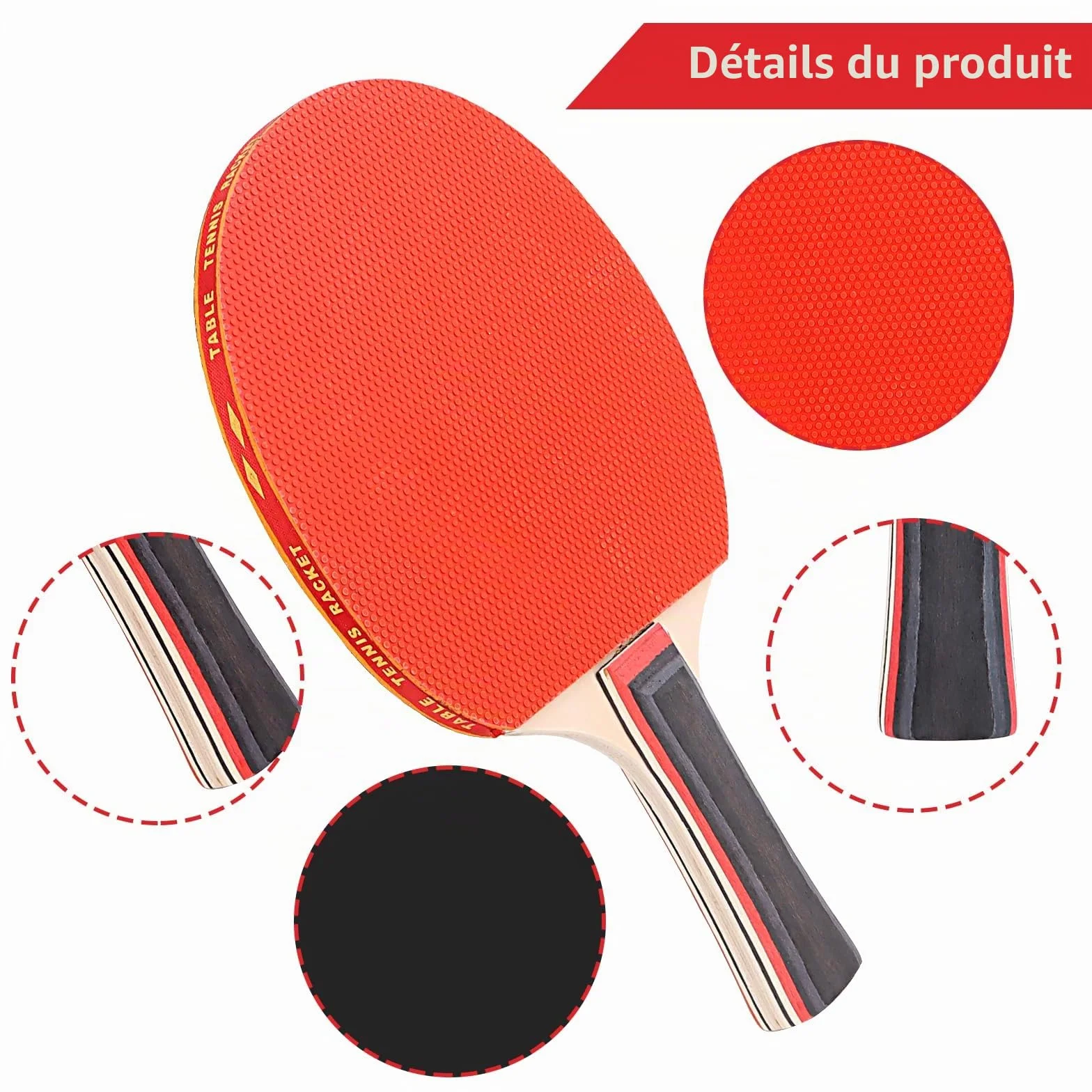 Ensemble de raquettes de tennis de table avec 2 raquettes et 3 balles - Sac